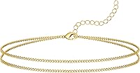 14K Gold Plated Waterproof Ankle Bracelets for Women - Layered Cuban Figaro Chain Anklet Set, Adjustable Boho Beach Jewelry