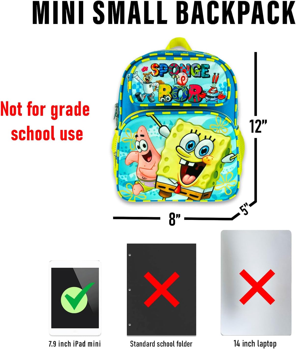 Nickelodeon SpongeBob Mini Backpack Set - Bundle with 12" Preschool Bag, Water Bottle, Stickers, More | Mini SpongeBob Backpack Purse for Kids, Boys, Girls