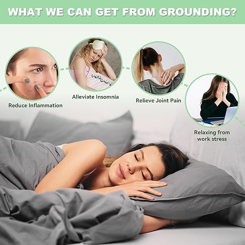 Miniatura 4 de Grounding Sábanas de algodón orgánico, sábanas de tierra de fibra plateada para aliviar el dolor del sueño, sábana conductora de 35 x 90 pulgadas