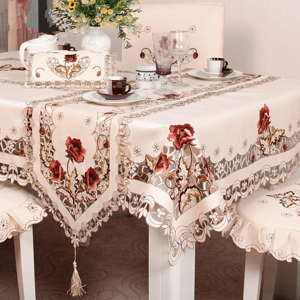 Judy Dre am Brown Rose Embroidered Tablecloth for