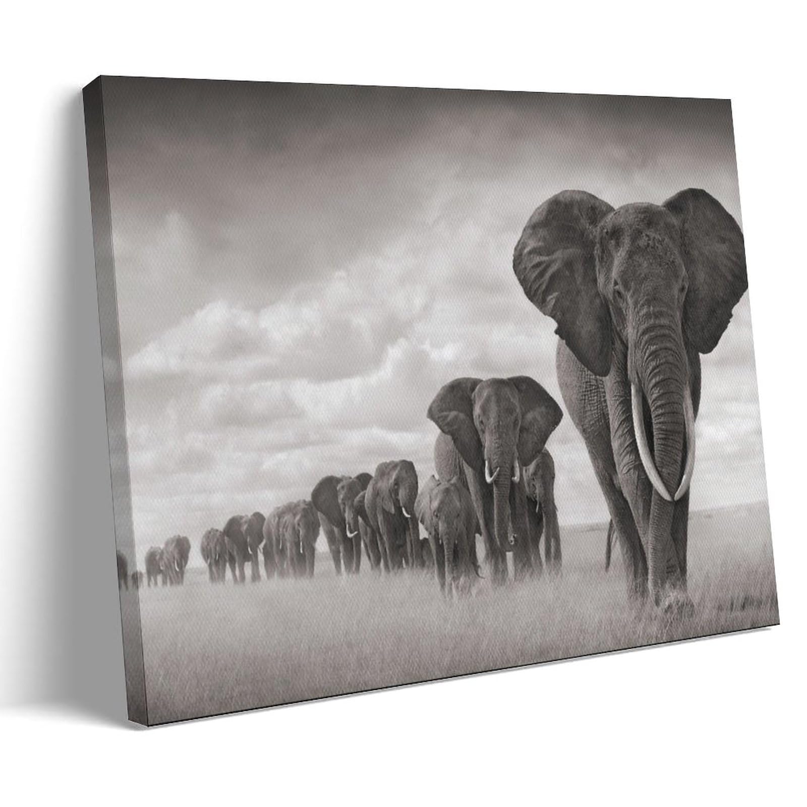 Decorazione Da Parete Con Elefante Africano, Stampa Su Tela Bianco E Nero, Cornice In Legno, 114x76 Cm, Arte Per Soggiorno E Camera Da Letto