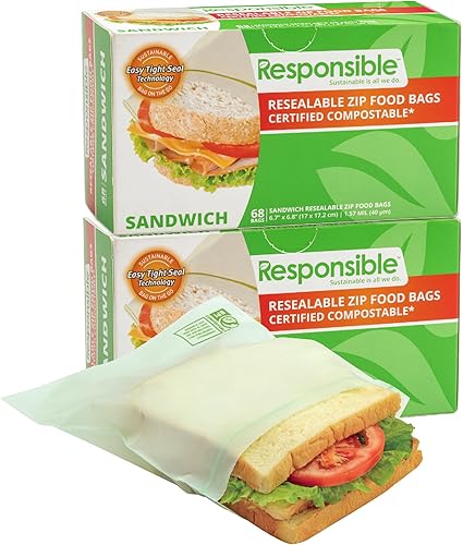 Miniatura 6 de Responsible Products Bolsa con cremallera resellable de gran galón compostable certificada, bolsas de alimentos extra resistentes, hechas de