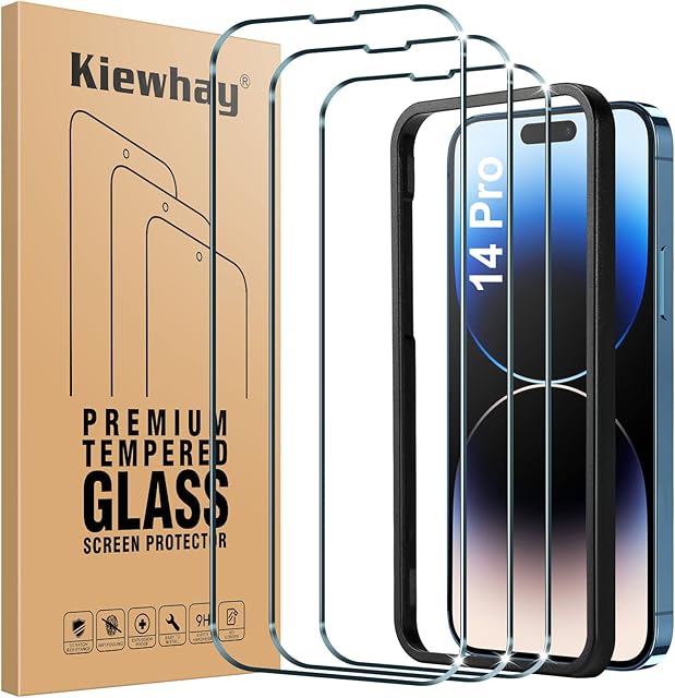 Kiewhay Tempered Glass Compatible with iPhone 14 Pro Screen Protector 6.1'', [Not for iPhone 14] [9H Hardness] [No Bubbles] [with Installation Frame] 99.99% HD Tempered Glass Screen Protector - 3 Pcs