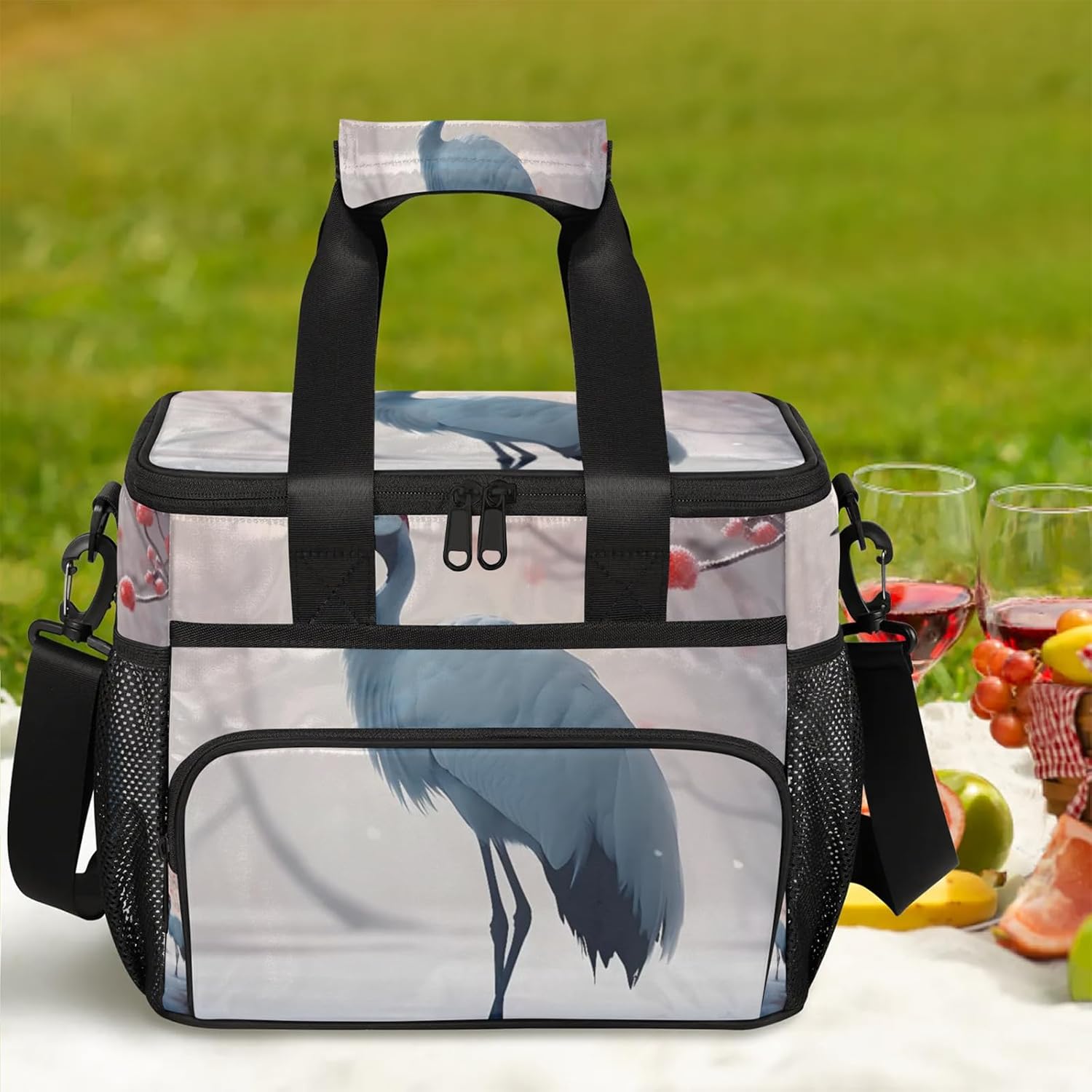 Winter Crane Insulated Picnic Backpack Lunch Box for Women Men Picnic Basket Tote Lunch Bag Picnic Bag Portable Lunch Bags for Picnic, Beach, Work, Trip,Office, Camp
