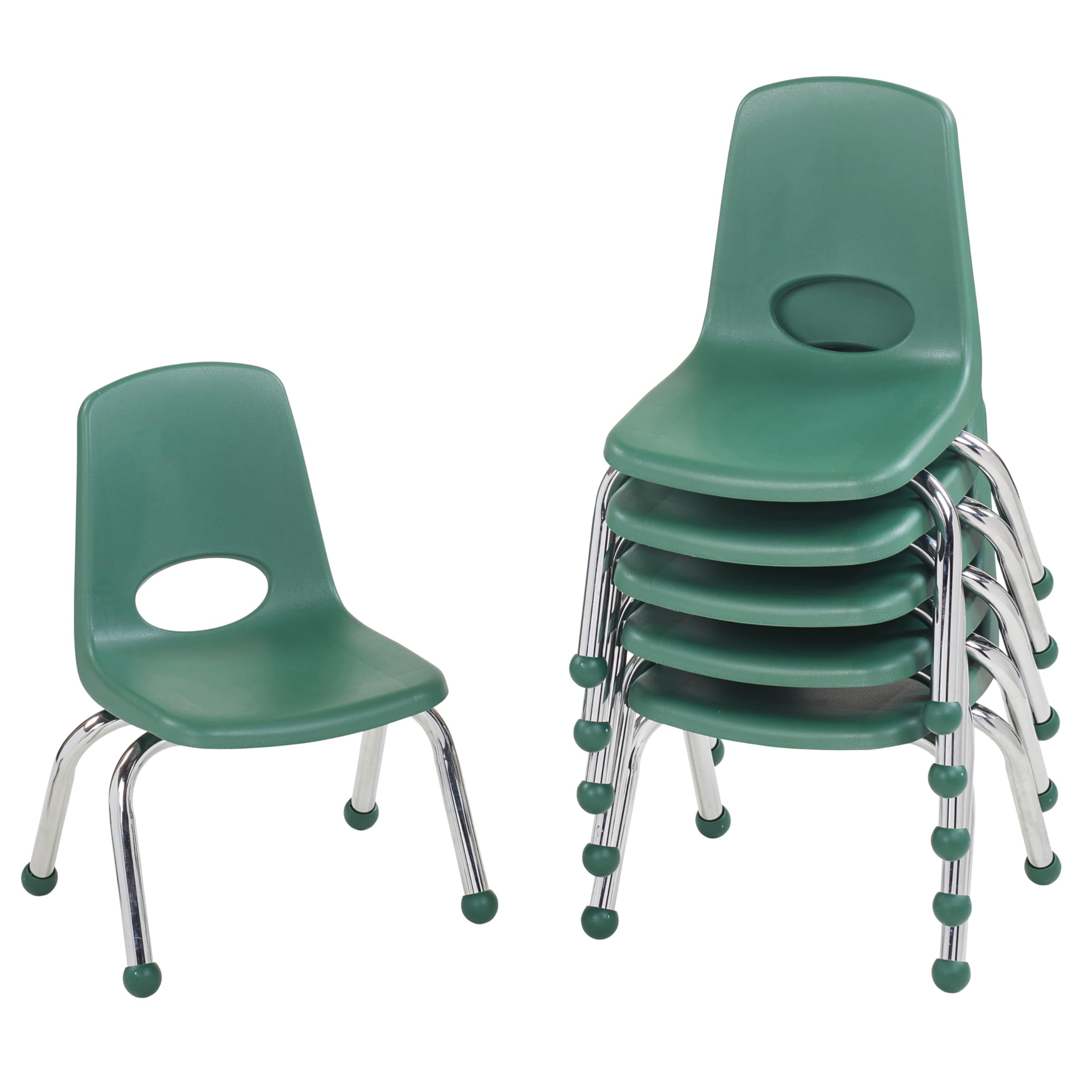 FDP 10" School Stack Chair with Ball Glides, Green, 6-Pack, 10355-GN