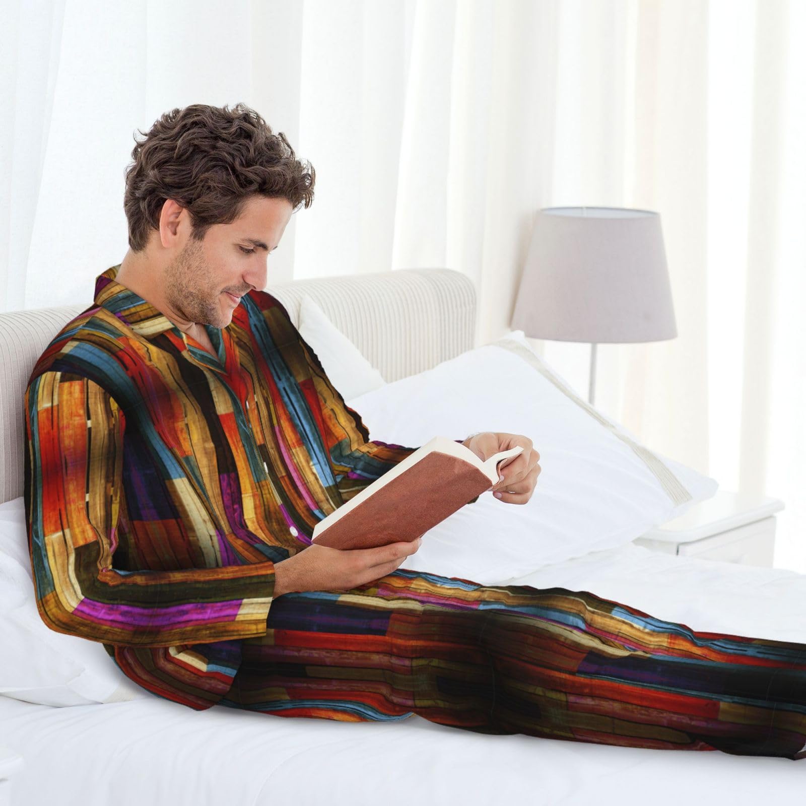 Colorato Legno Degli Uomini Pianura Pigiama Set Loungewear Set Sleepwear Pjs Set Regali Invernali Uomini San Valentino
