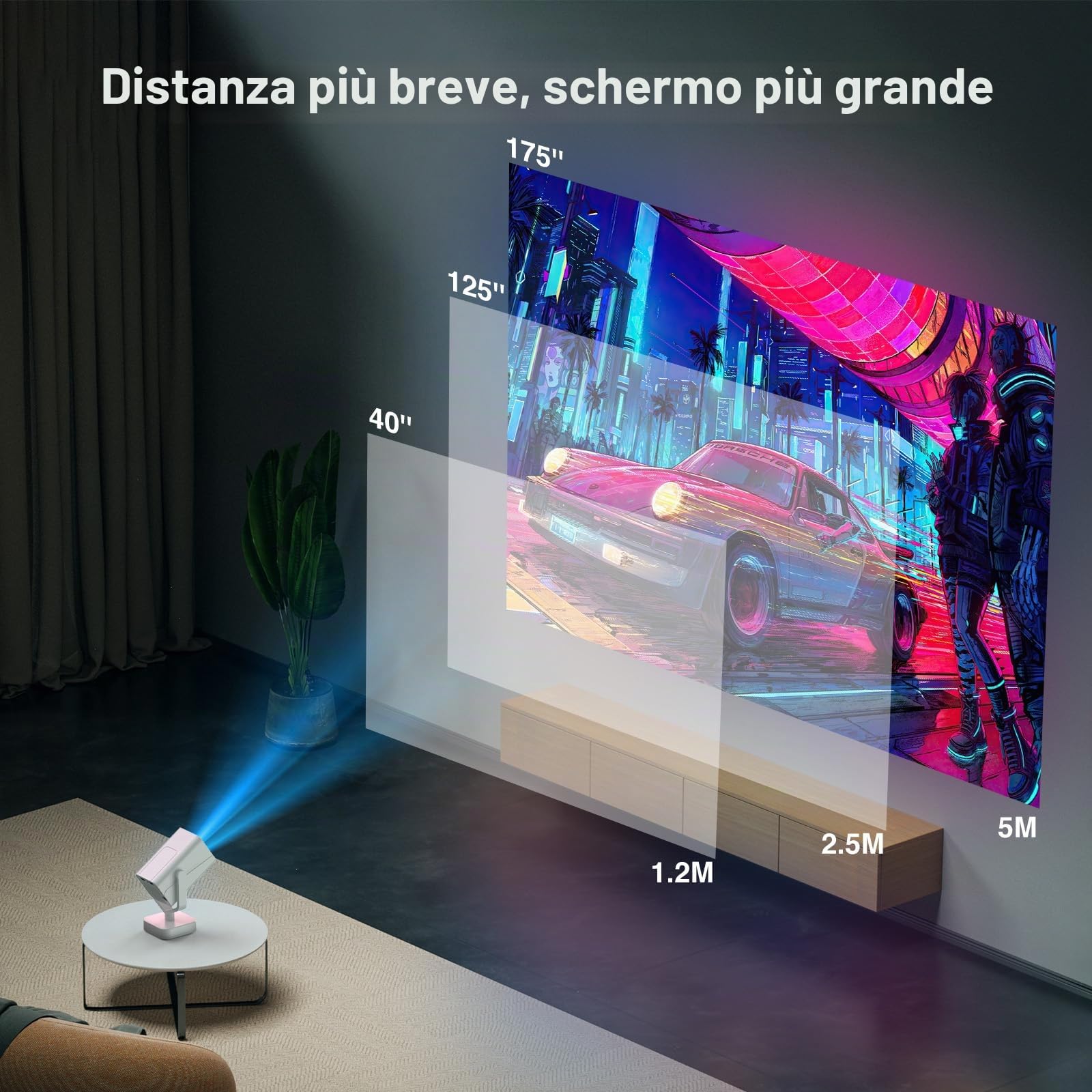 [E-Focus/Auto Keystone] Mini proiettore, Rotazione 210°, Proiettore Portatile Full HD 1080P supporta, Bluetooth WiFi6 AKATUO projector Portatile da esterno/TV Stick