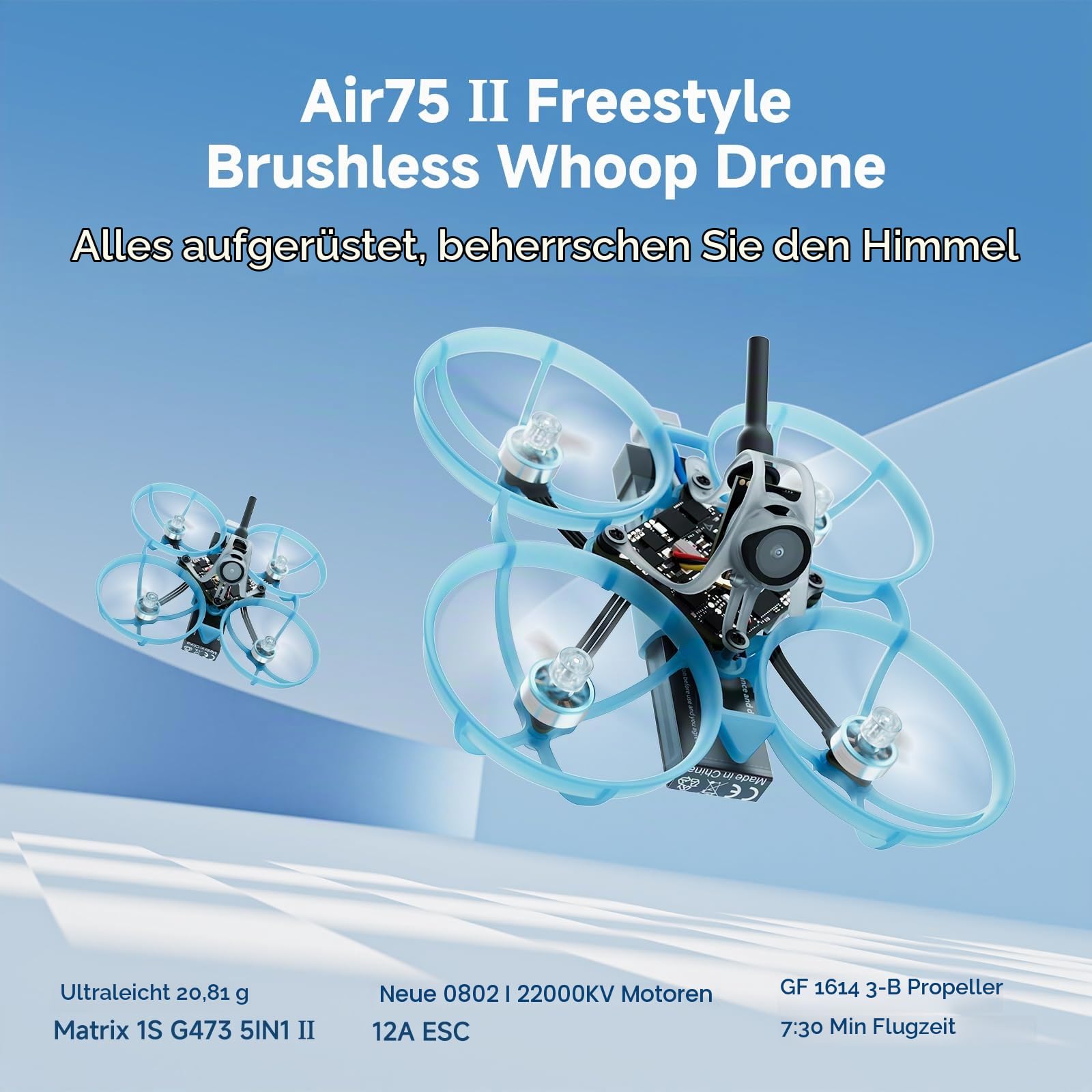BETAFPV Air75 II Brushless Whoop Quadcopter Ultralight for FPV Freestyle | 1S Ultra-Lightweight FPV Drone, with Matrix 5IN1 II FC, 0802 22000KV Brushless Motor, 1614-3B Prop, Air II Canopy & Frame