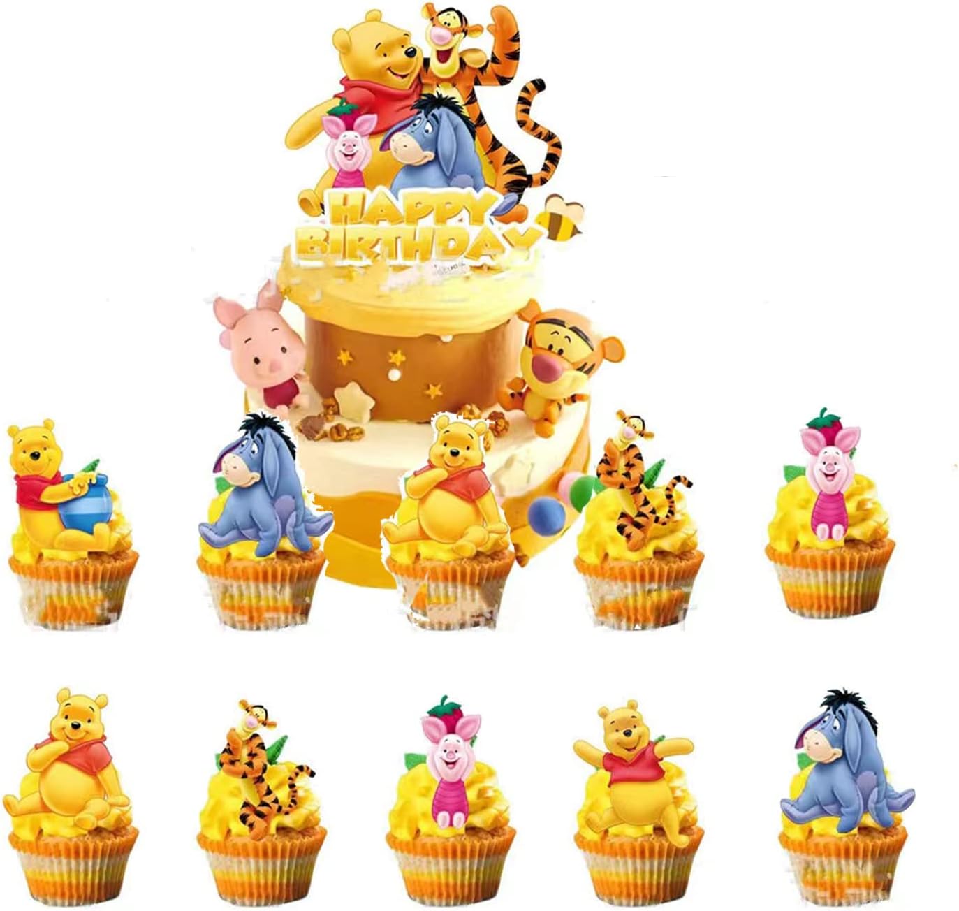 25Pcs Winnie the Pooh Cupcake Toppers for Cake Decorations Themed Party
