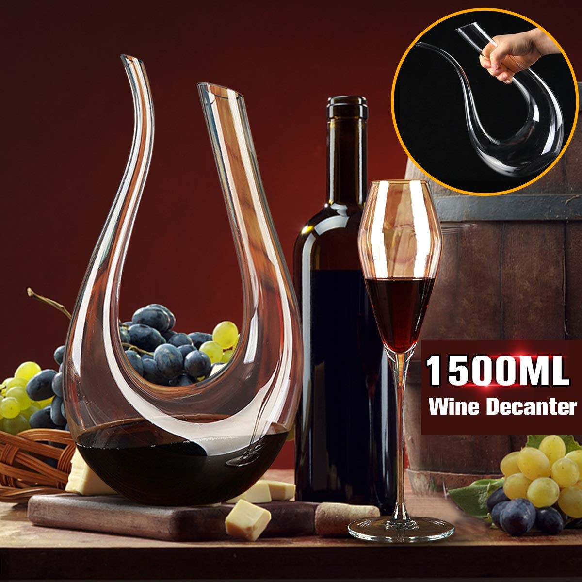 Vaso de cristal de 1500 ml Gran decantador de vino Vertedor Jarra Contenedor de vino Botella de agua Vasos para beber Conjunto de barra de jarra (Color : 1)