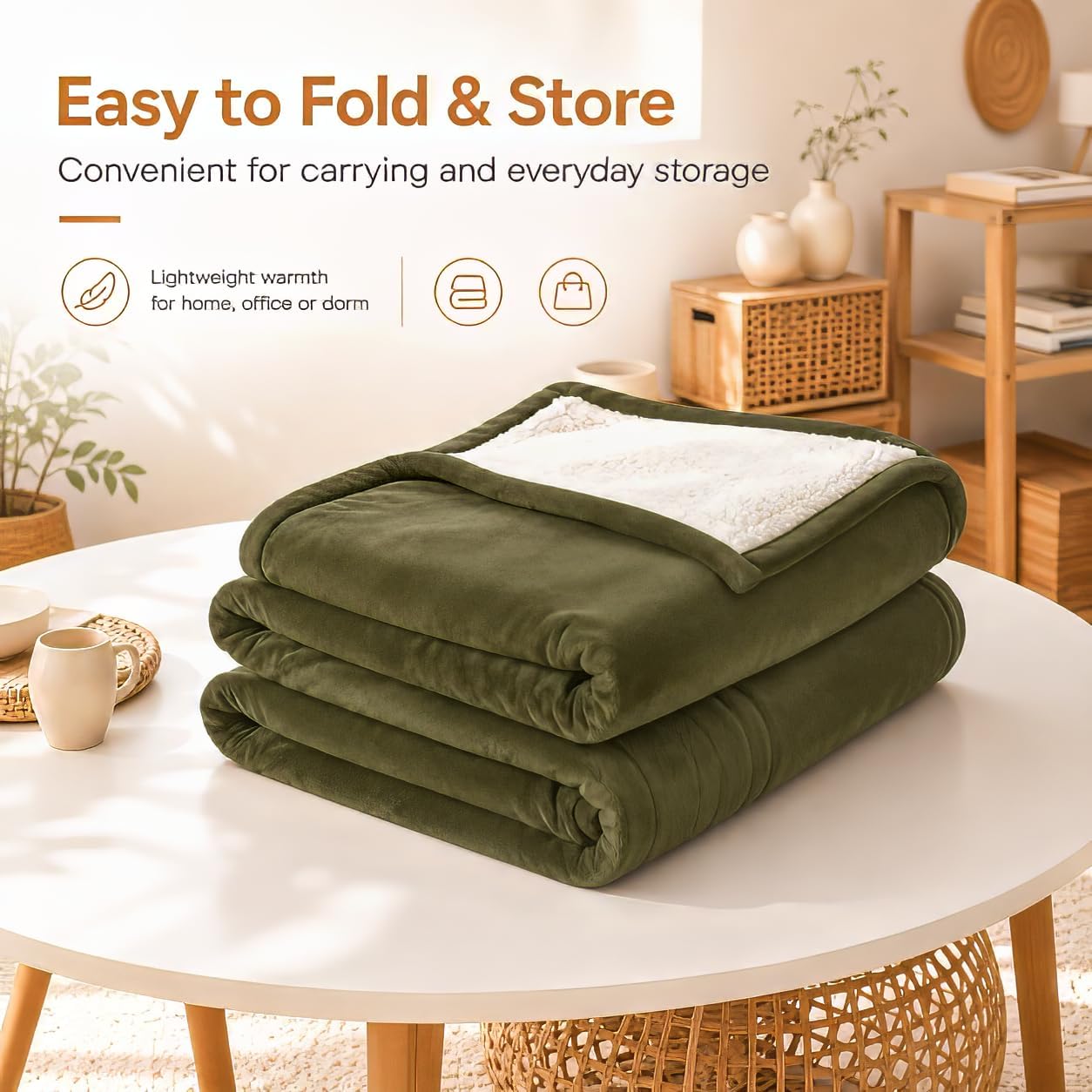 Electric Heated Blanket,Flannel and Sherpa,Throw 50x60 in,Olive Green,Gift image 3