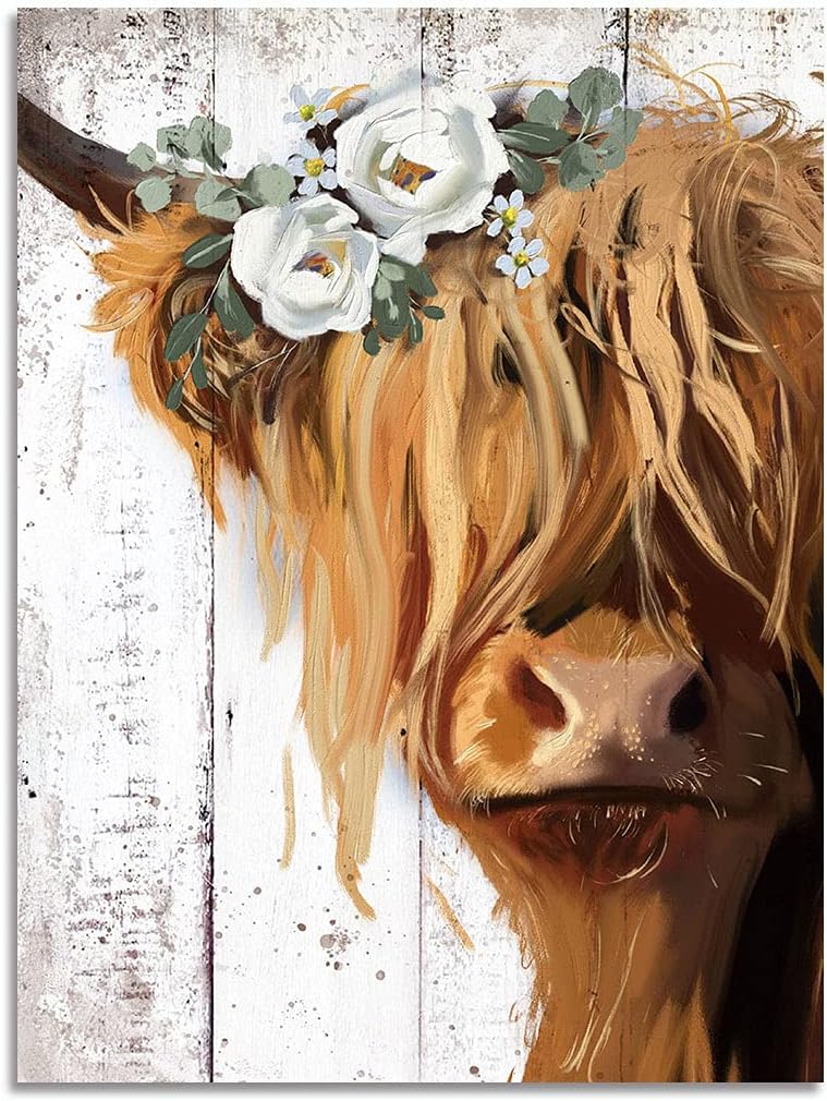 HLJ ARTCow Print Farmhouse Wall Decor - Abstract Canvas Paintings Picture Prints Artwork for Home Decor (Brown, 11 x 14inch)