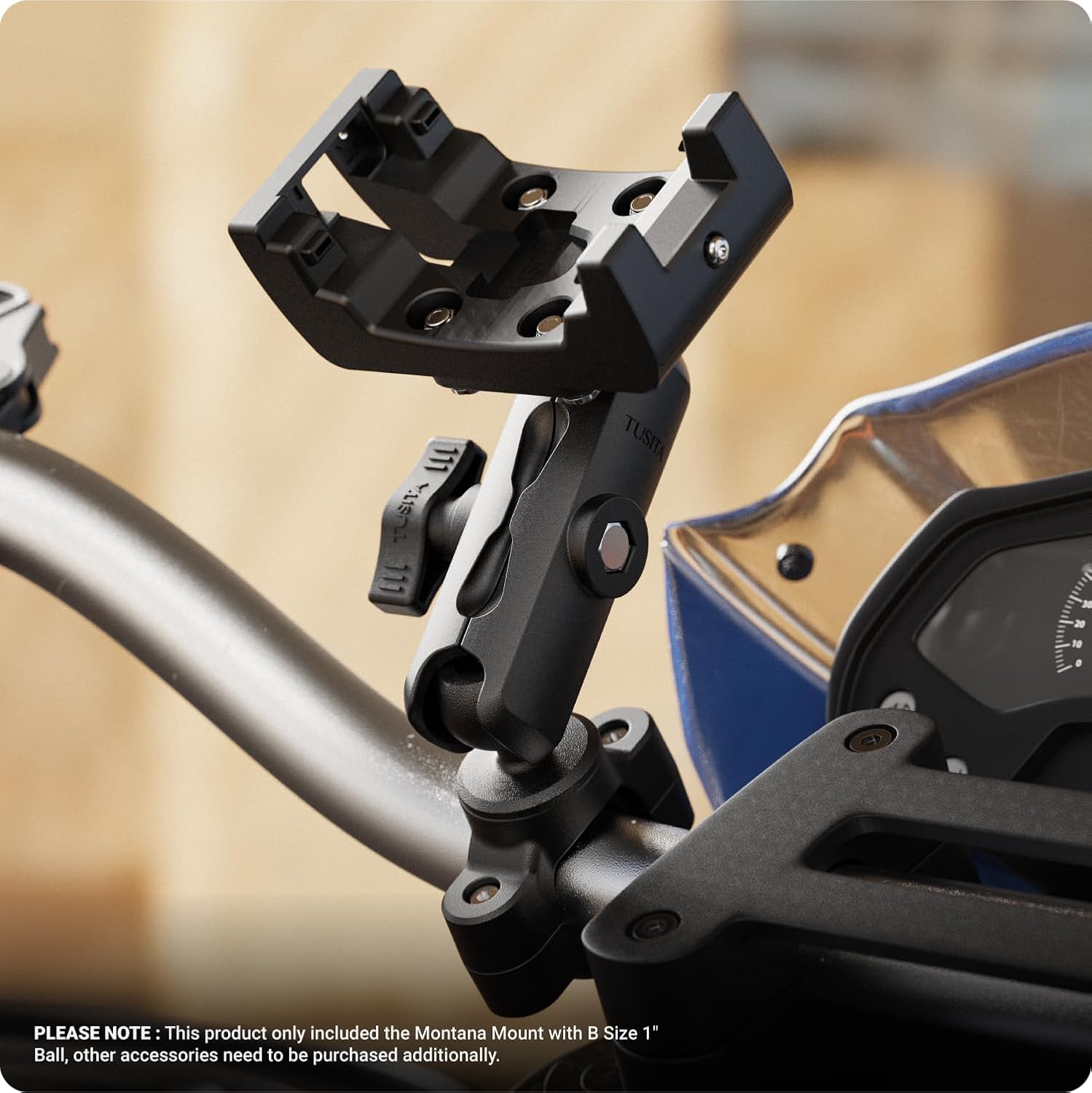 TUSITA GPS Mount Holder installed on a motorcycle handlebar