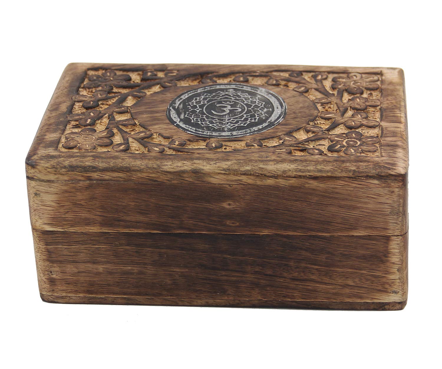 Hand Carved Chakra Jewelry Trinket Keepsake Wooden Storage Box (Crown)