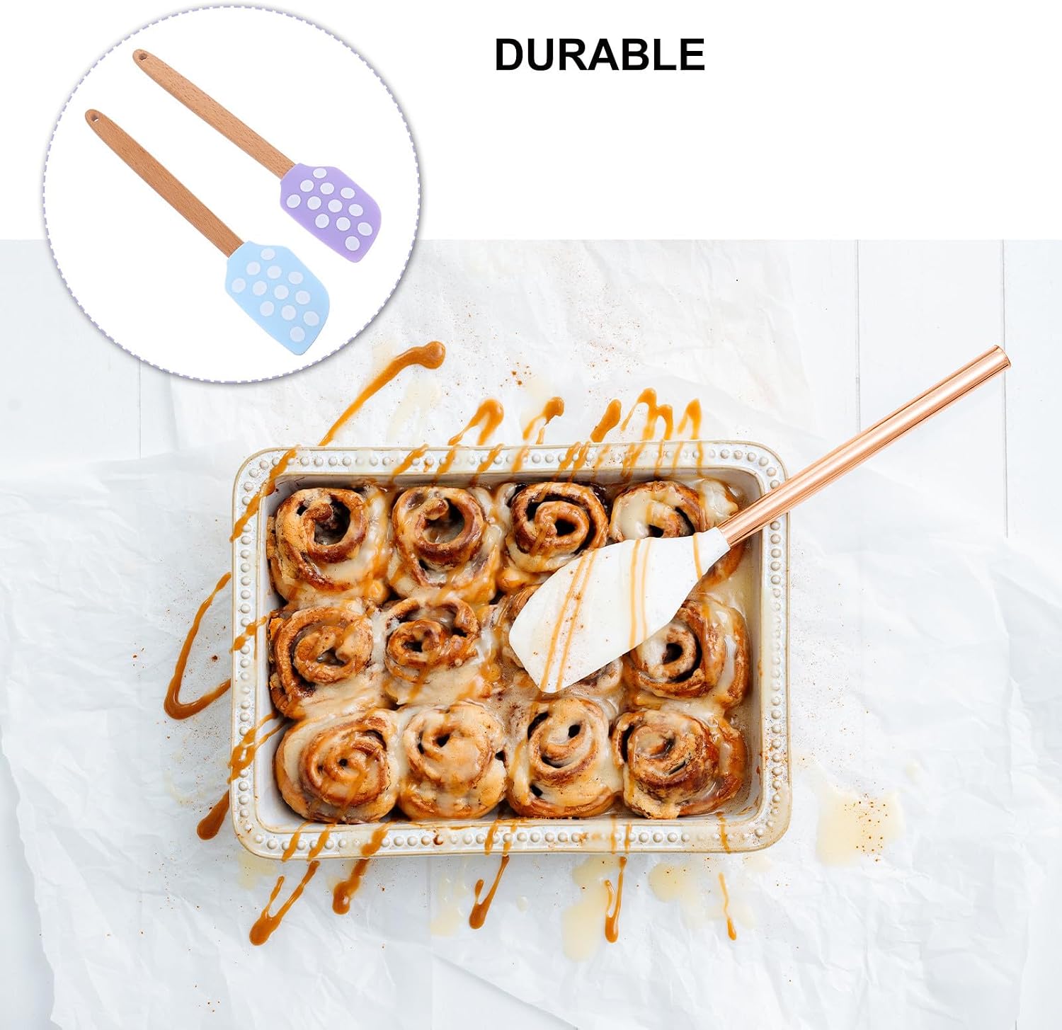 2pcs Wooden Handle Baking Silicone Scraper Set, Non-stick Cake Silicone Spatulas for Mixing and Icing, Sturdy Kitchen Utensils for Baking and DIY Cream Scraper