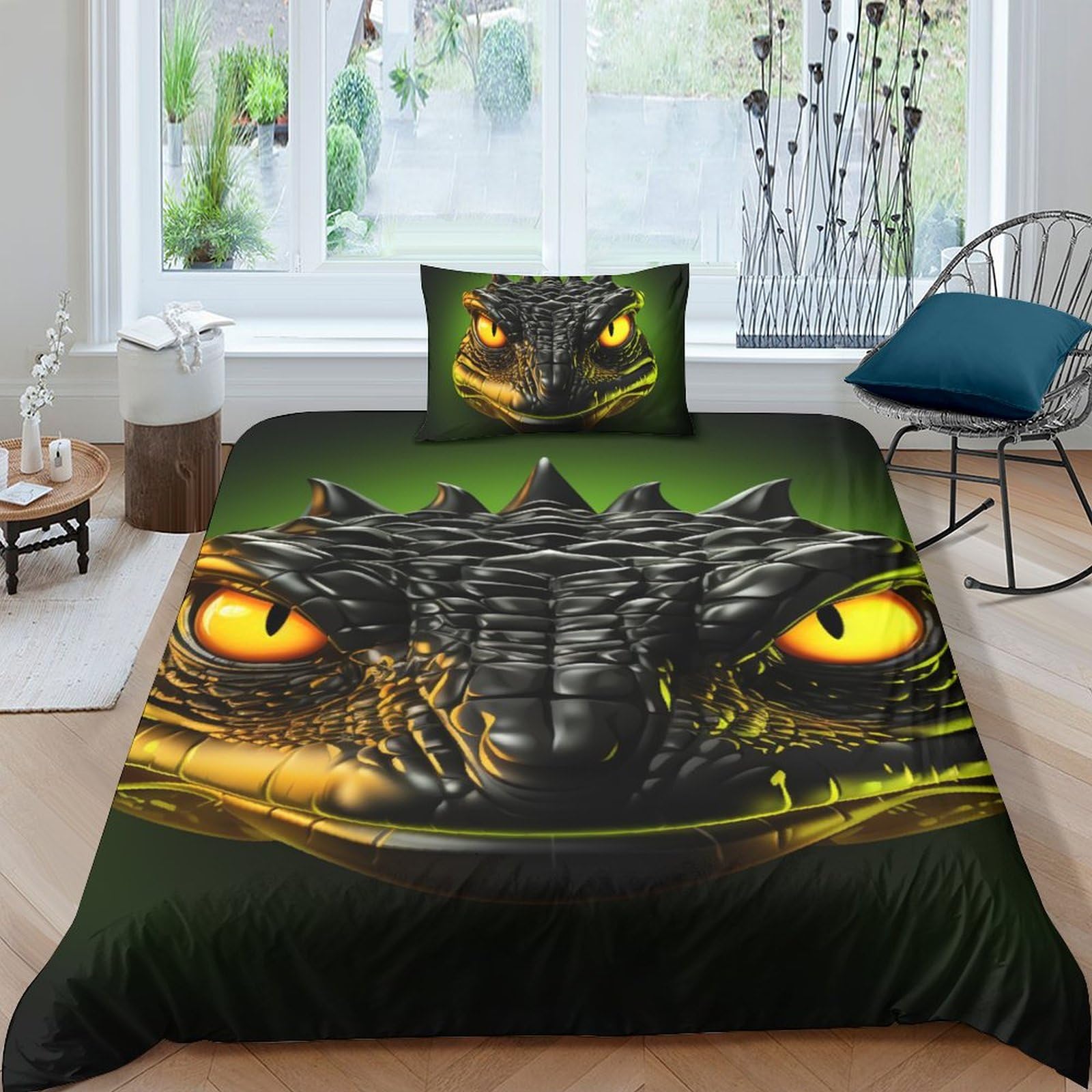 Housse de couette crocodile en microfibre avec taies pour lit enfant et adulte