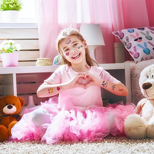 Miniatura 7 de DPKOW Más de 85 tatuajes de princesa rosa para niñas y niños, tatuajes temporales rosados para niñas y mujeres, tatuajes temporales de princesa rosa