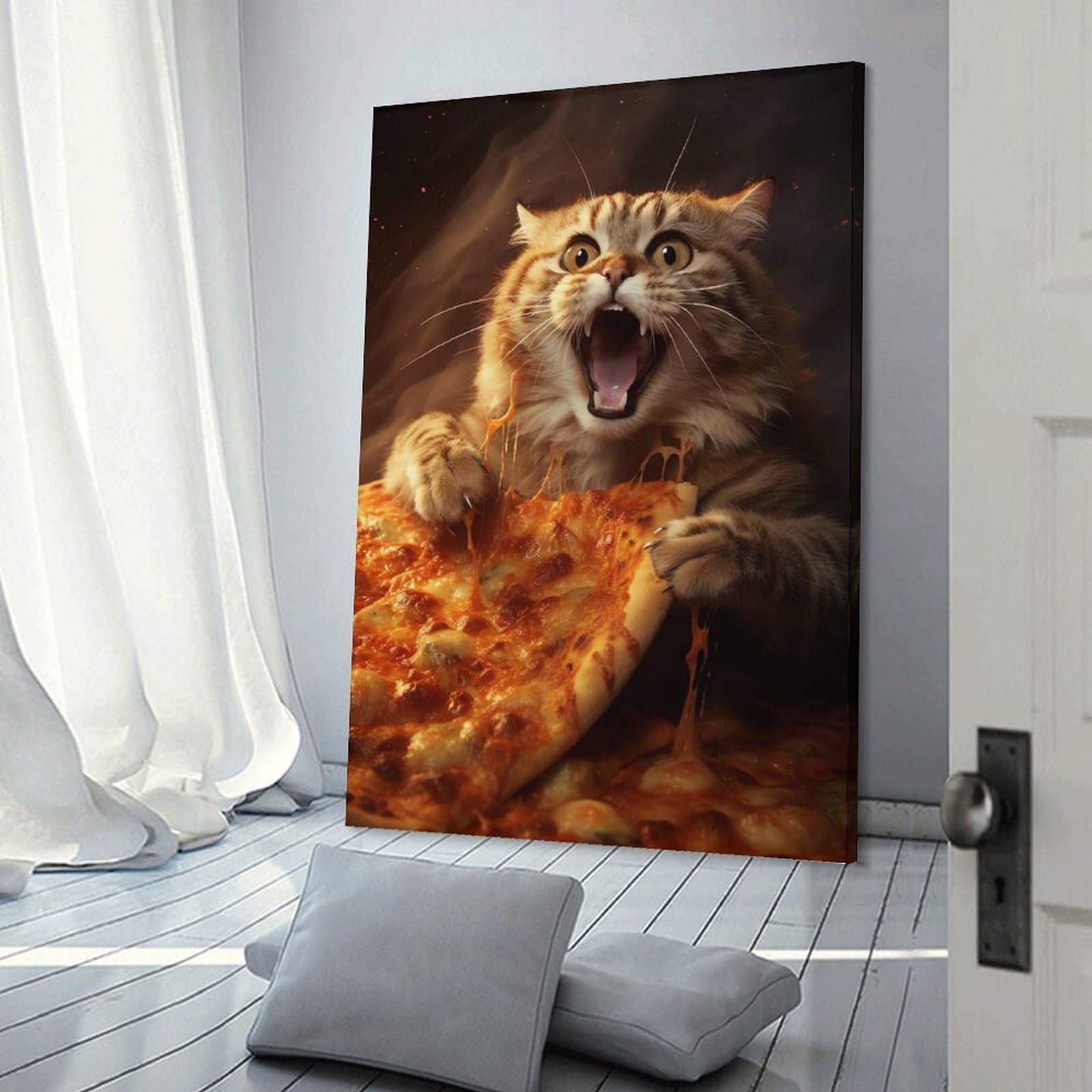 Junmoney Canvas Wall Art Kitten Pizza, 20x30inch(50x75cm), for Corridors, Hallways Or Apartment Entries, Decorative Canvas Styling for Entry Areas