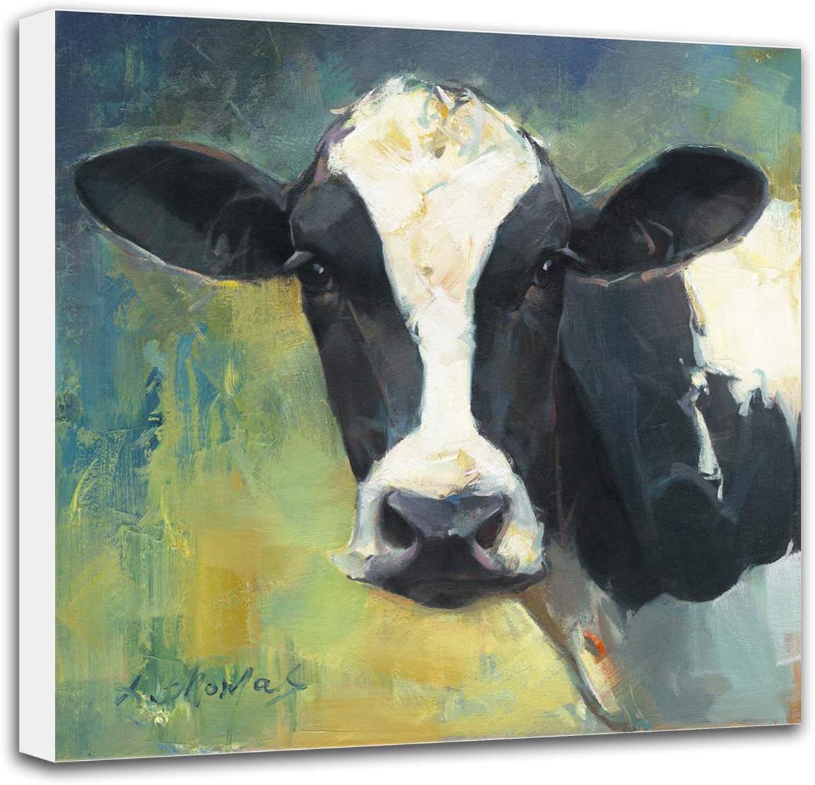 Cow Pictures Wall Decor Farmhouse Country Cow Canvas Wall Art Pictures Rustic Wall Decor for Living Room Kitchen Bedroom, 12x12 inch Ready to Hang