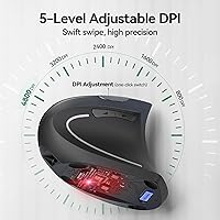 Vista 6 de TECKNET Ratón ergonómico, mouse Ergo vertical recargable inalámbrico 800-4800 niveles, 5 DPI ajustables, silencioso 2.4 GHz óptico túnel carpiano
