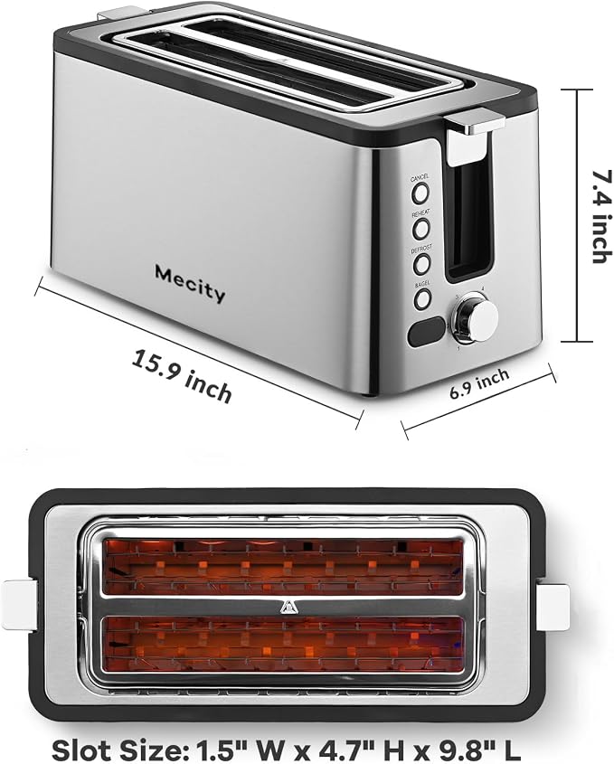 Tostadora Mecity 4 rebanadas acero inoxidable 1300W miniatura 2
