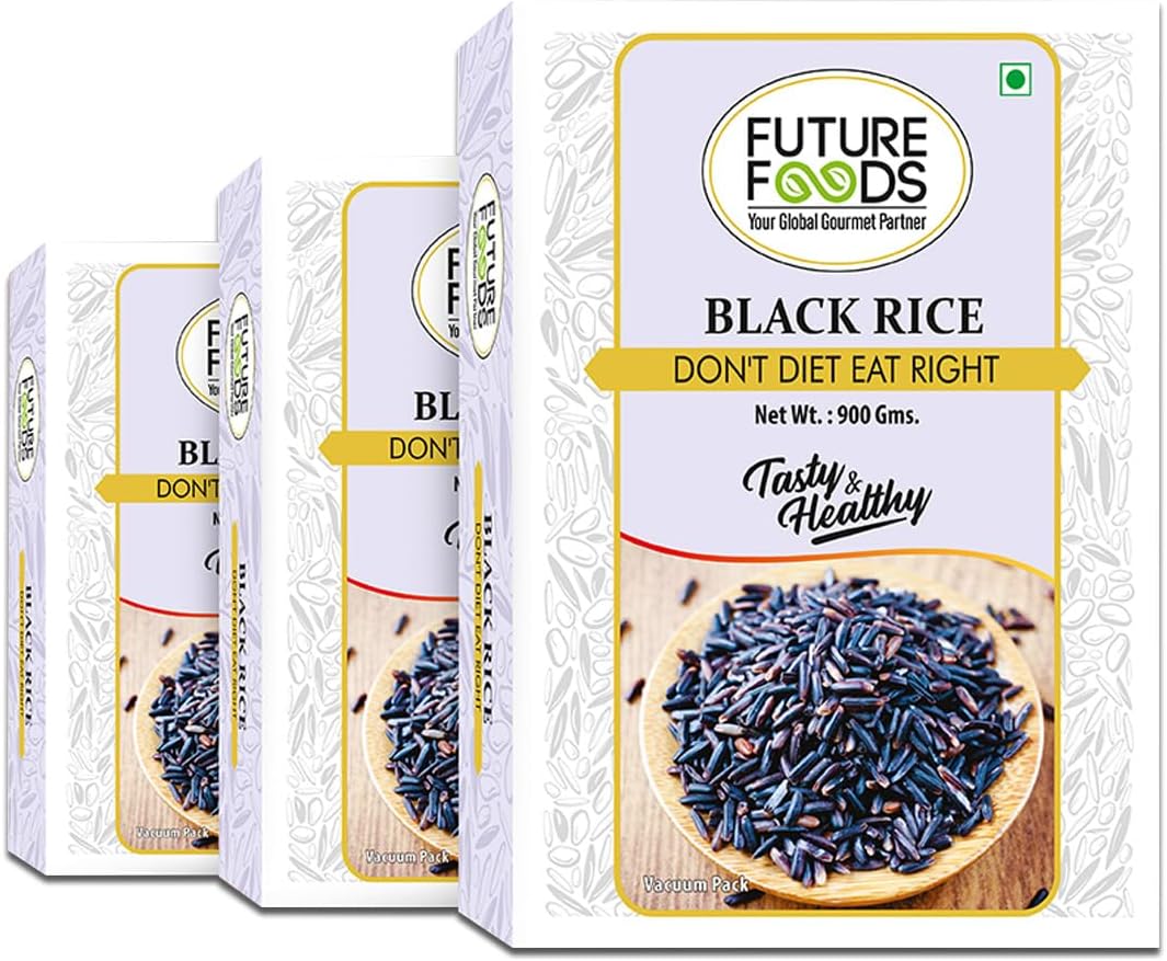 Future Foods Black Rice |Protein Rich|Rich in Antioxidants|All Natural|Aromatic & Unpolished|Natural Detoxifier & Fiber Source|Prevents the Risk of Diabetes & Obesity (Pack of 3), 900 gram