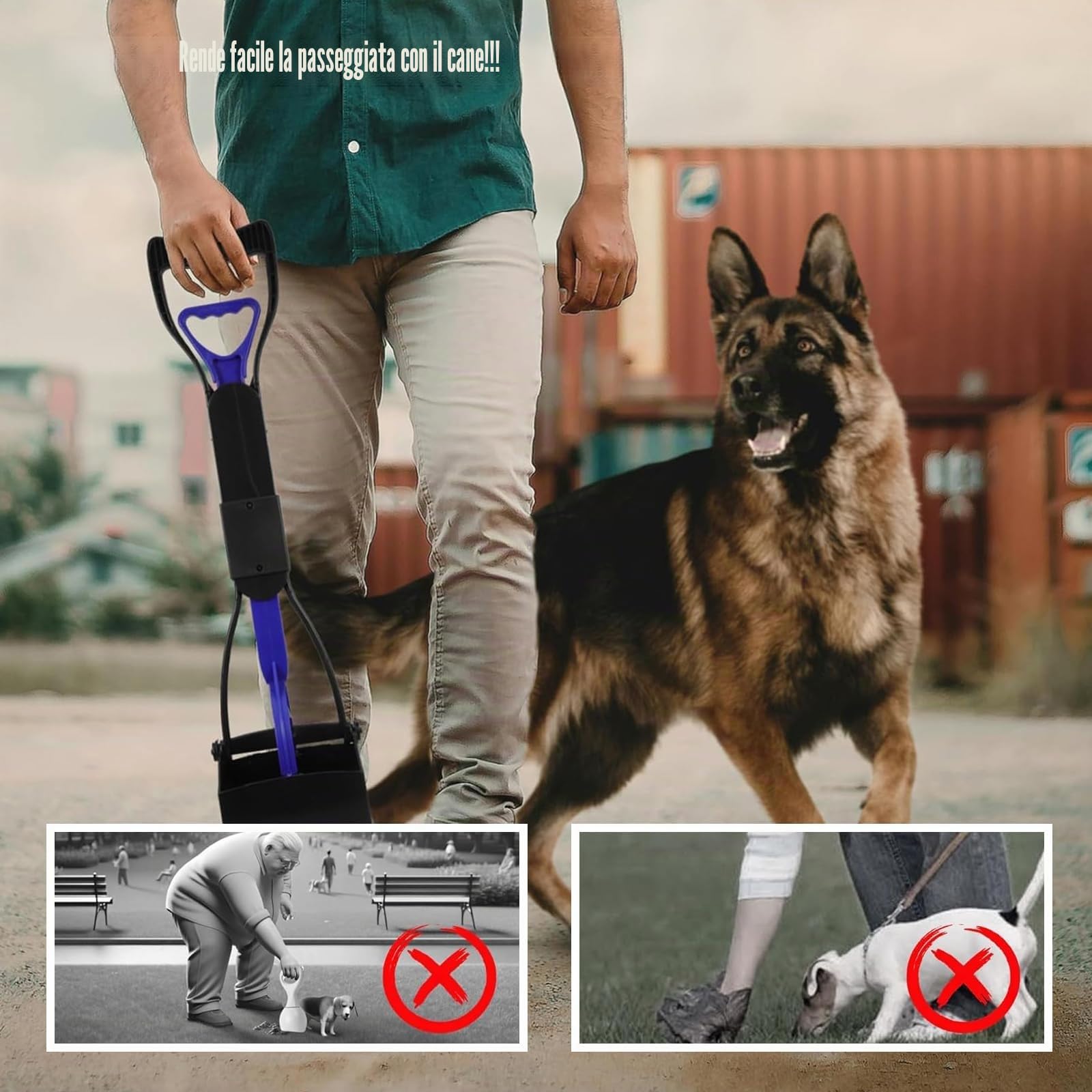 Paletta Raccogli Cacca Cani per Raccogli 45cm Cacca Cane Pieghevole Paletta per Cacca con Sacchetti Cane Cacca, Portasacchetti Cane Cacca Cane Paletta Cacca Cane per Raccogli Feci Cane (Blu)