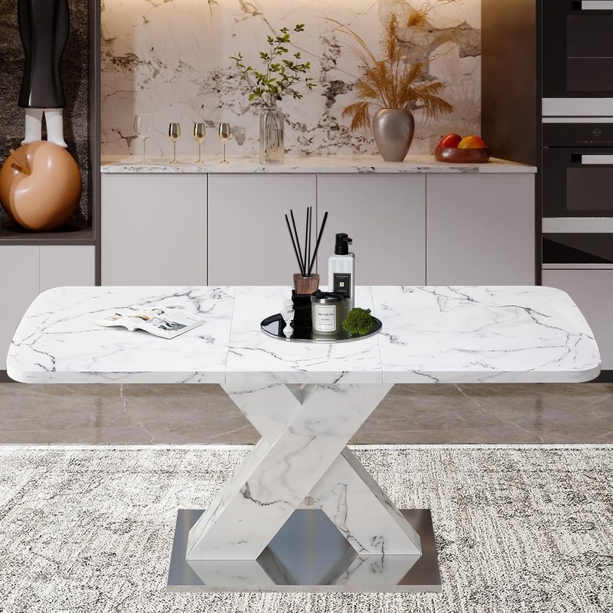 Image showcasing Amazon.com - Pvillez Dining Table, Marble Texture Dining Table, Dining ...