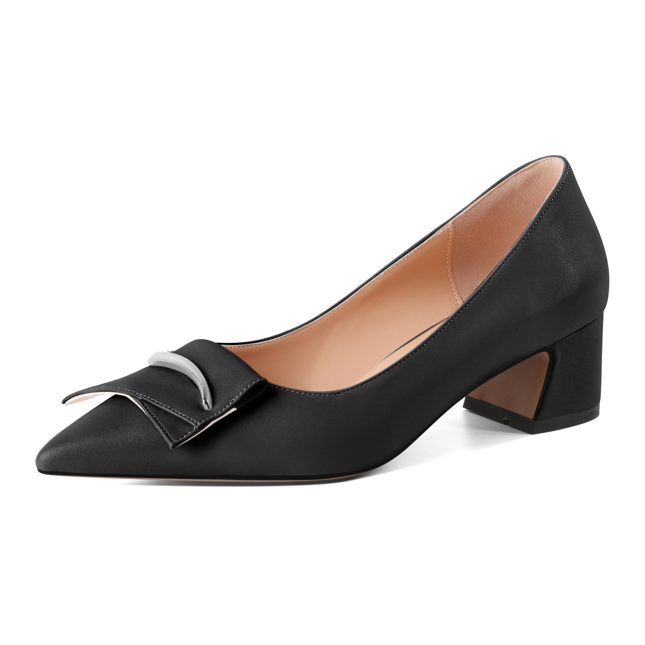 Eldof Block Heels Pumps for Women Pointed Toe Slip on Low Chunky Heeled Bow Heels Classic Low Heel Dress Shoes for Office Wedding Work Evening 2