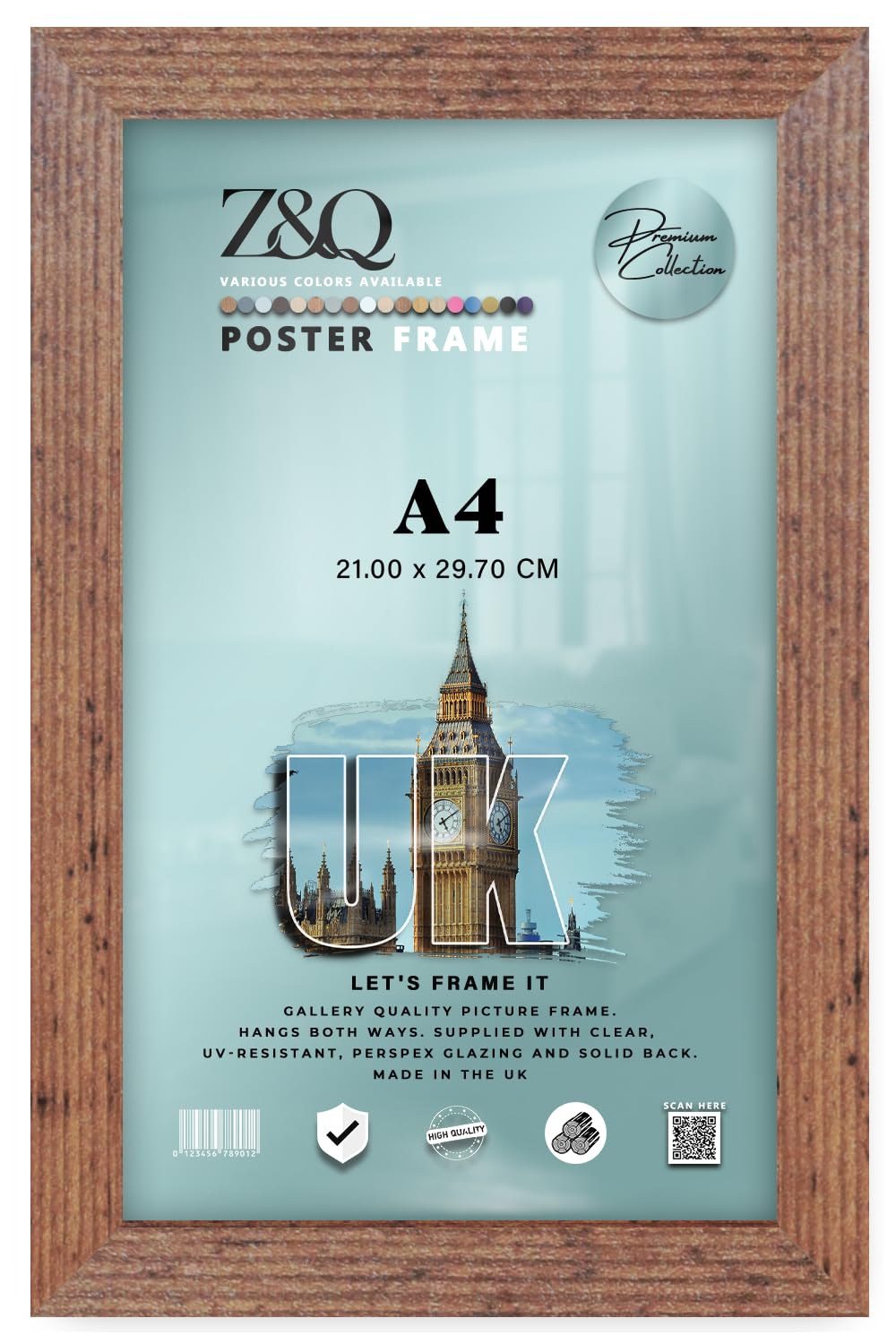 Z&Q | Stylish MDF Picture Frame A4 (21.00 x 29.70 CM) Rich Wood Grain, Classic Wall Mounted Design 8" x 11" Home & Office Display [ Rustic ]