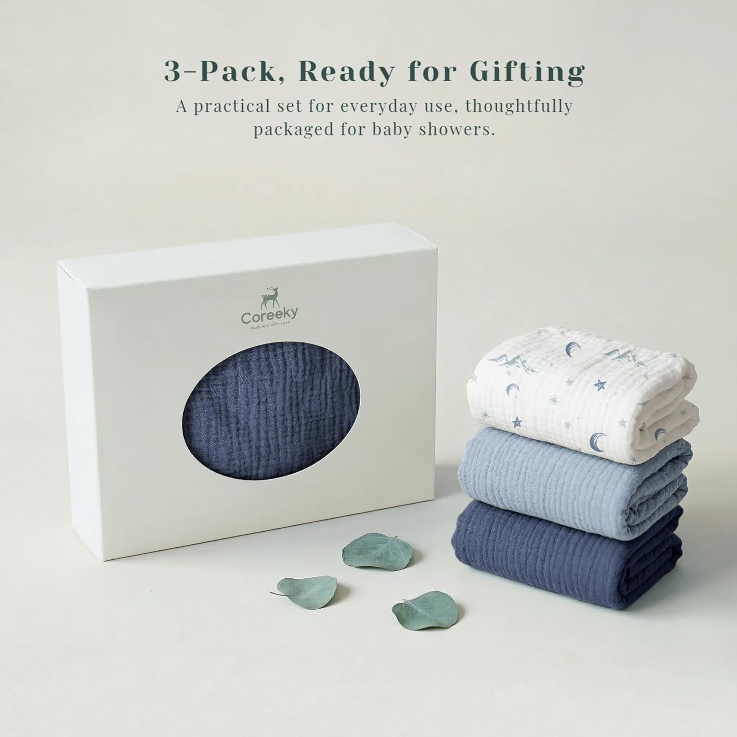 Muslin Bedside Sleeper Bassinet Fitted Sheets, 3 Pack Cotton Baby Sheet for Boys & Girls, Soft, Compatible with Baby Delight, Dream On Me, AMKE and Other Rectangle Mattress (Nightfall Blue)
