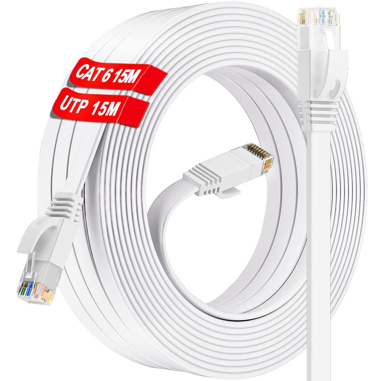 Ethernet Kabel 50m wit, Cat6 Platte Netwerkkabel Gigabit LAN Kabel 50 meter, Hoge snelheid 50m Internetkabel 250Mhz, Cat6 witte RJ45 Patchkabel voor Router, Switch, Modem, PS5, PS4