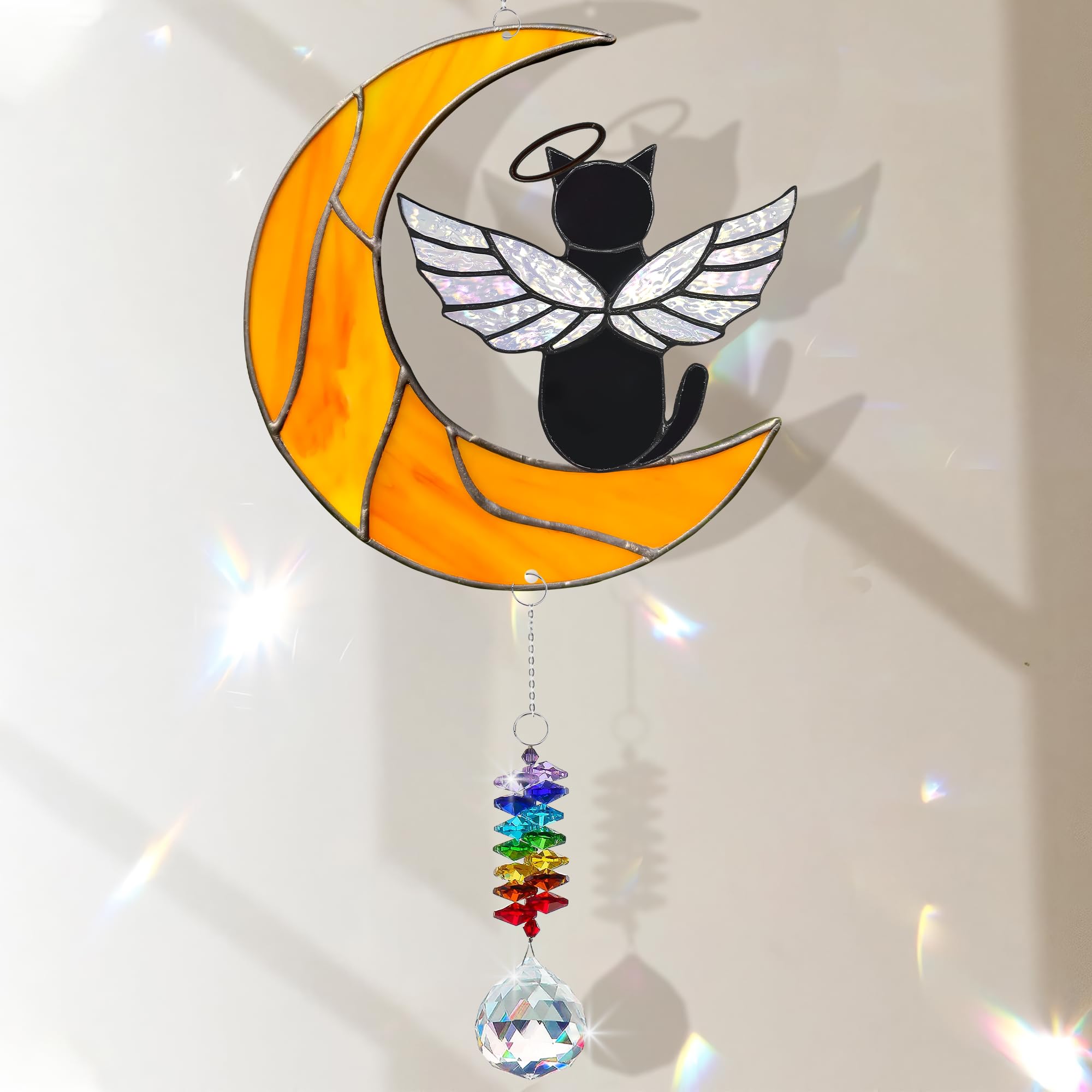 Black Cat Memorial Suncatcher, Angel Cat Ornament, Acrylic Suncatcher for Pet Loss Sympathy Gift, Cats Remembrance Gifts &amp; Kitty Passing Away Gift, in Memory of Cats Window Decor