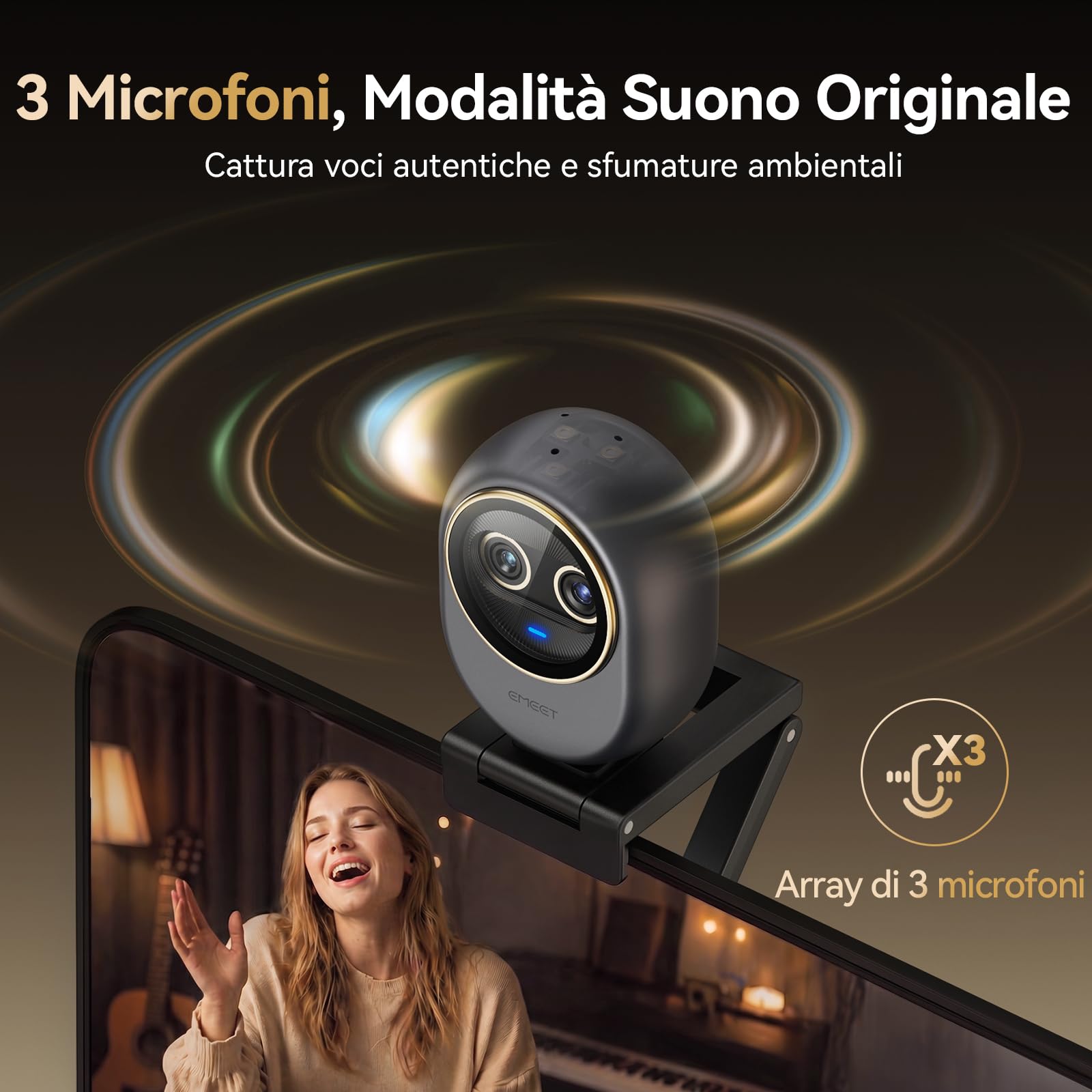 EMEET Piko Webcam 4K per Streaming a Doppia Obiettivo, Telecamera Grandangolare e Teleobiettivo, Zoom Ibrido 11X, Autofocus 0,2s, Telecomando, 3 Microfoni, Copertura Privacy Panda, USB C per Lavoro