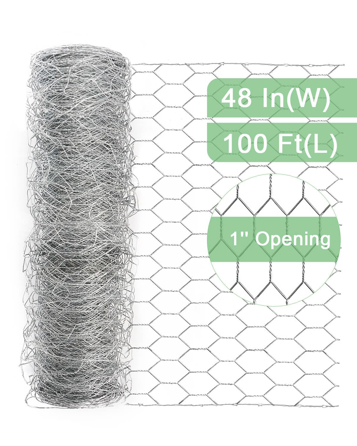 Garden Poultry Chicken Wire Netting - 48 '' × 100 ' Garden Fence Animal Barrier, Chicken Wire for Crafts, 1 inch Mesh Poultry Netting Fence, Pet/Rabbit/Chicken Wire Fencing