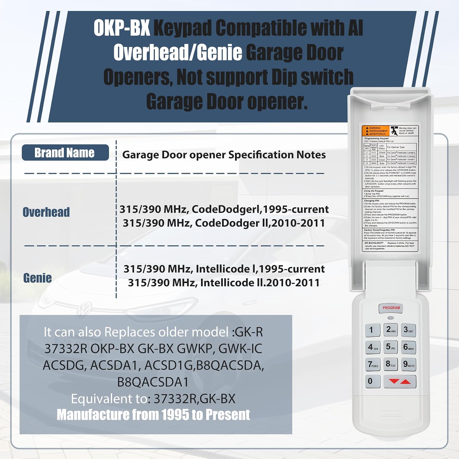 for Genie Garage Door Opener Keypad & Remotes, for Genie/Overhead Garage Door Openers,Keychain Garage Door Opener Remote for G3T-A G3T-R G3T-BX GK-R 37332R OKP-BX GK-BX GWKP GWK-IC ACSDG ACSDA1 ACSD1G