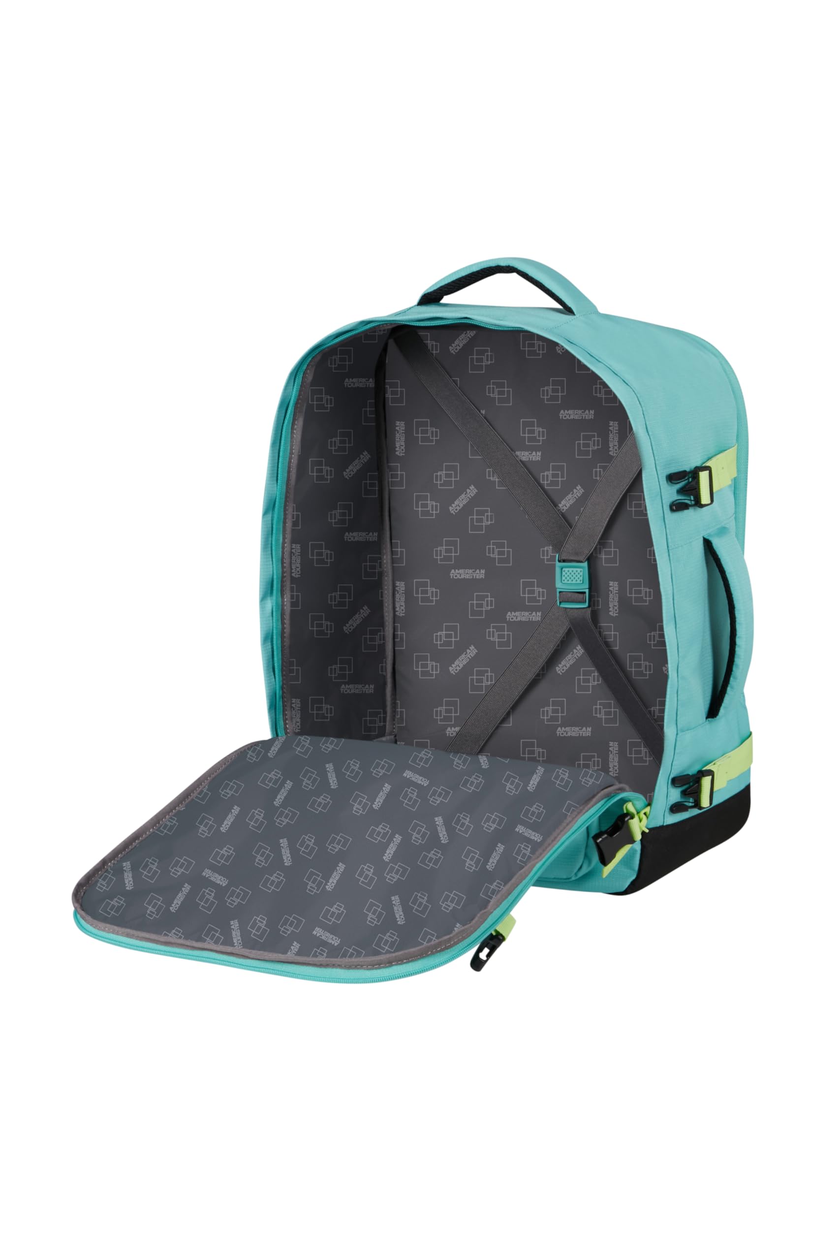 American Tourister Take2Cabin - Ryanair/Wizz Air/Vueling Kabinentasche 40 x 30 x 20 cm, 26.5 L, 0.60 kg, Handgepäck, Flugzeug Rucksack MS, Türkis/Grün (Dusty Turquoise/Lime)
