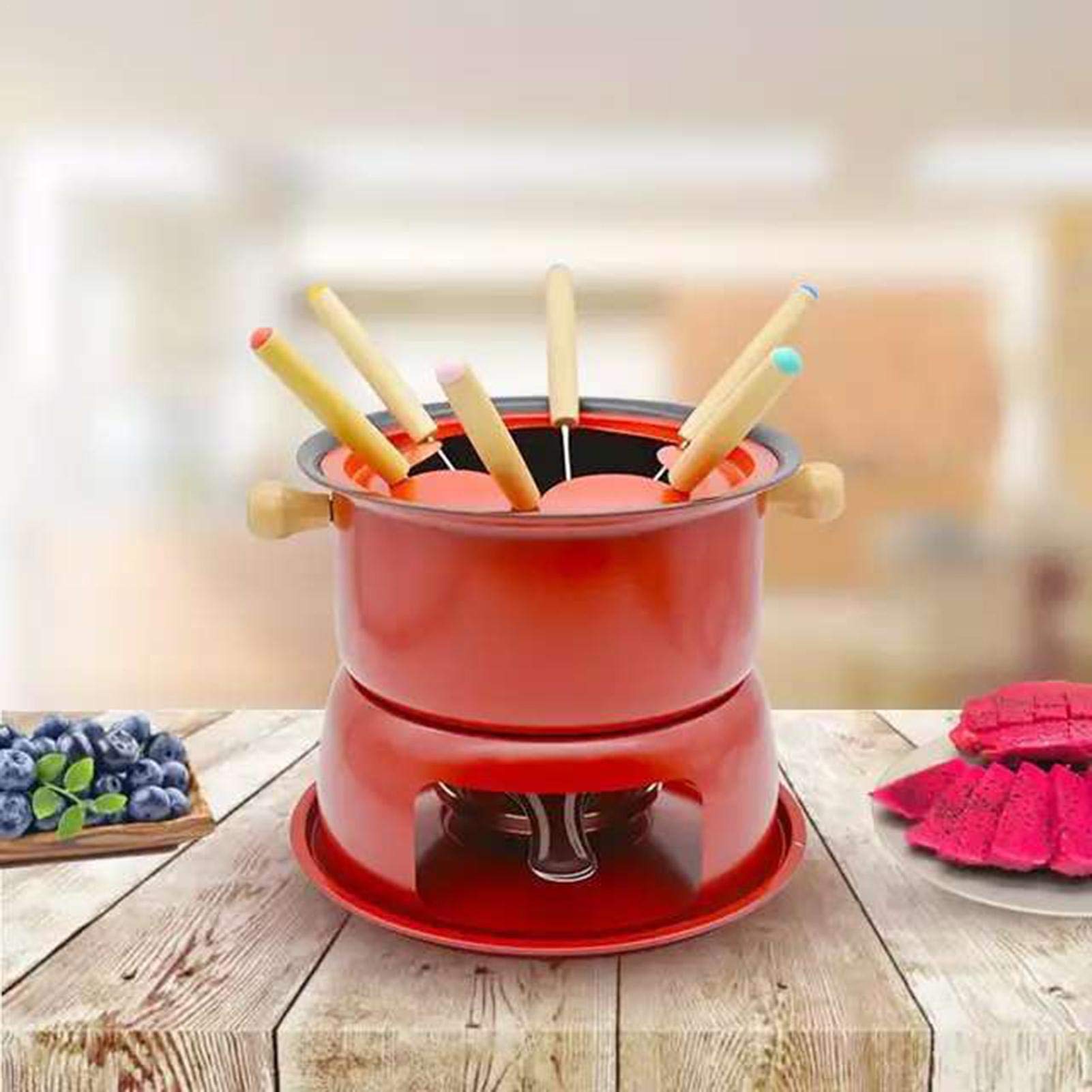 Juego De Fondue, Horno De Fusión, Mini Cacerola De Acero Inoxidable, Juego De Fondue De Queso Con Protector Contra Salpicaduras Y 6 Tenedores Para Fondue-Black