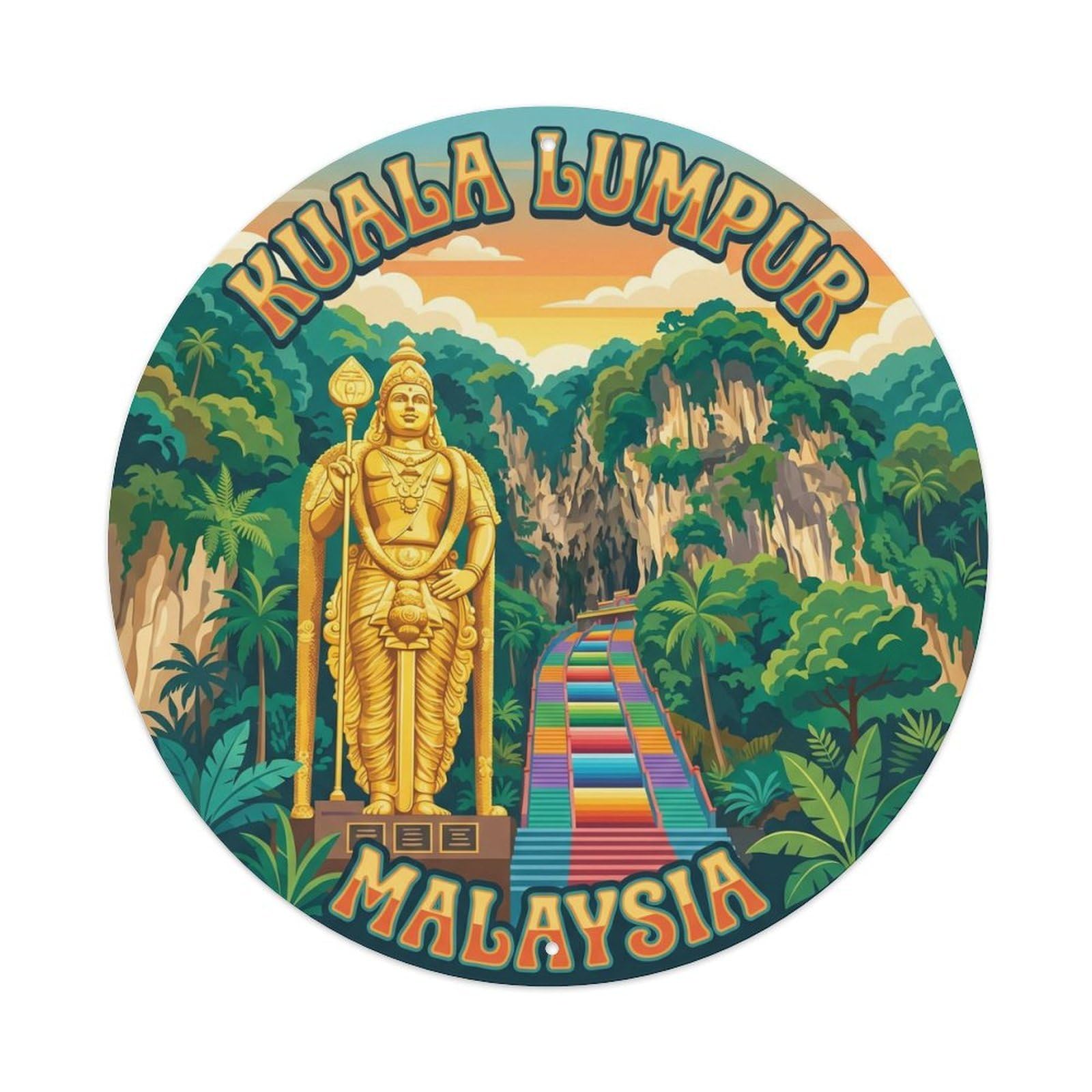 Vintage Travel Kuala Lumpur Malaysia Caves Vintage Metal Tin Sign Plaque Wall Decor for Cafe, Club Bar, Office, Garden Metal Poster 8x8Inch