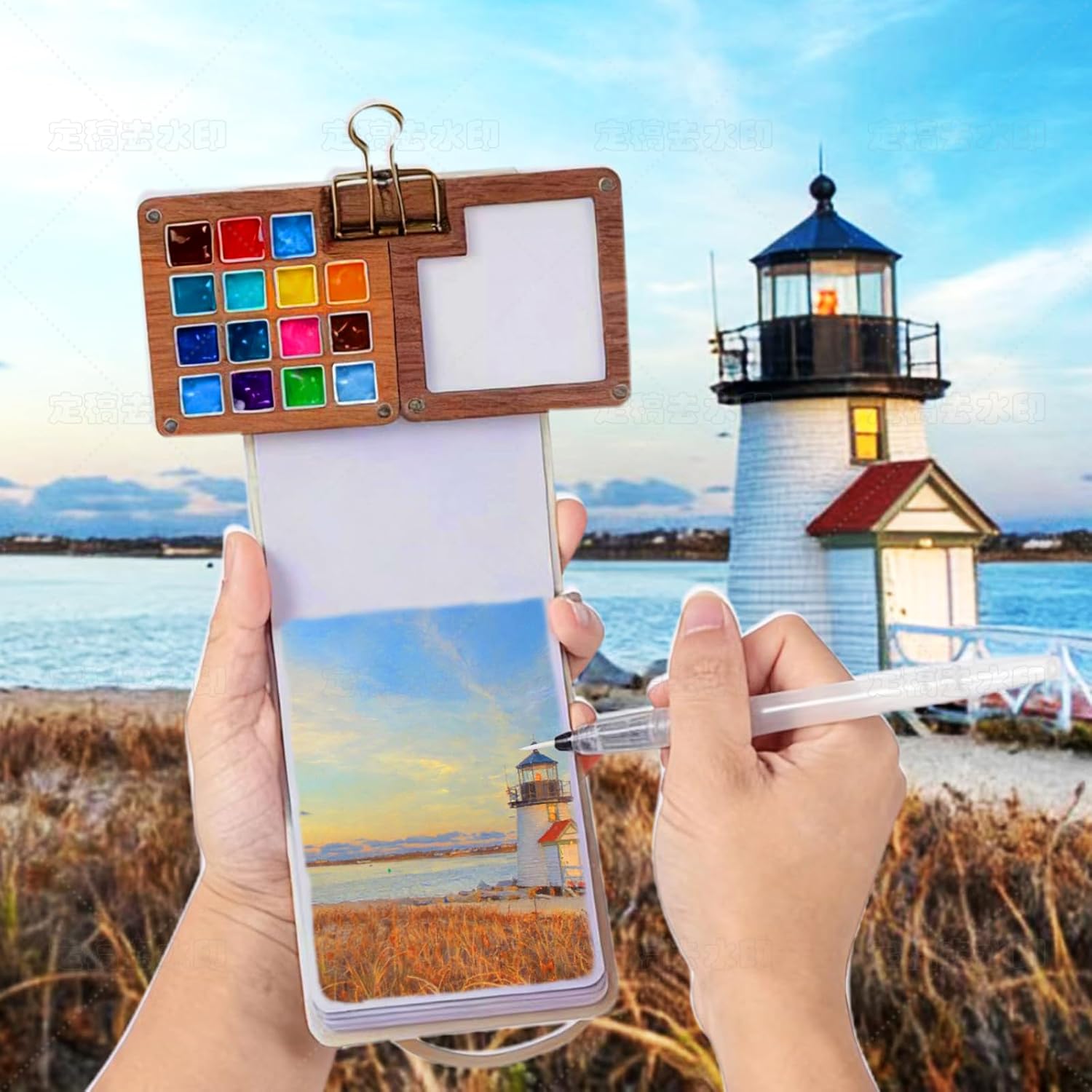 Mini Watercolor Paint Set, Premium Pocket Watercolor Travel Kit, With 24 Watercolor Paints, 15-Grid Black Walnut Palette, Crossbody Bag, Oil Painting Paper Sketchbook, Ideal for art lovers