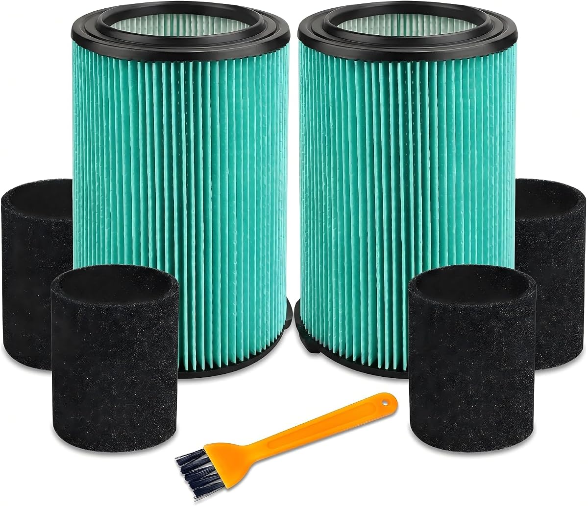 Kit de filtros VF6000 de 2 piezas para Ridgid Shop Vac WD5500 WD7000 WD0671 5-20 galones | 2 Filtros de 5 Capas, 4 Fundas de Espuma, 1 Cepillo de Limpieza; Compatible con los modelos WD6425 WD1280 1400RV RV2600B WD1851 WD1680 WD1956 RV2400A.