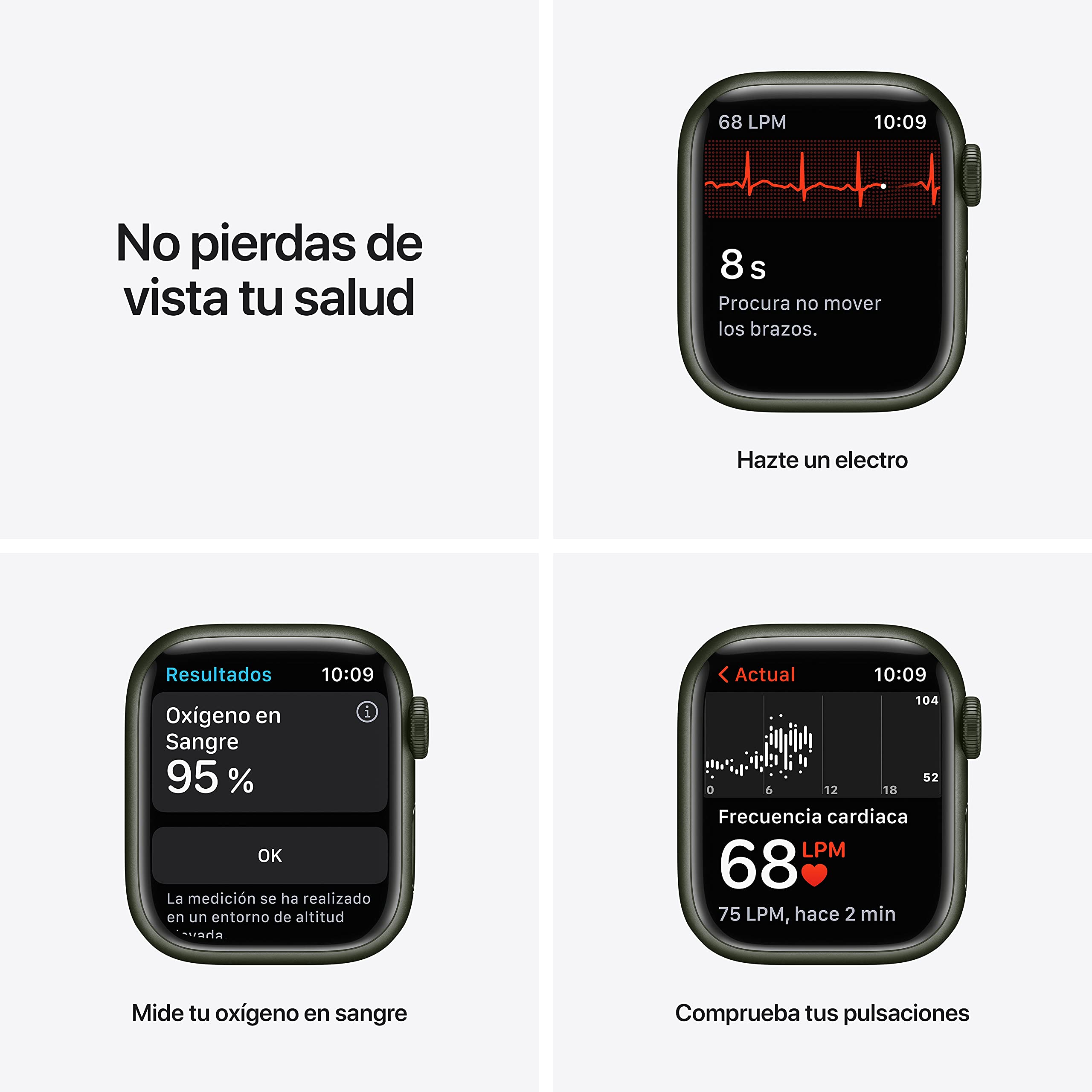 Apple Watch Series 7 (GPS, 41mm) Reloj Inteligente con Caja de Aluminio en Verde - Correa Deportiva Verde trébol - Talla única. Monitor de entreno, Resistencia alagua — view 3
