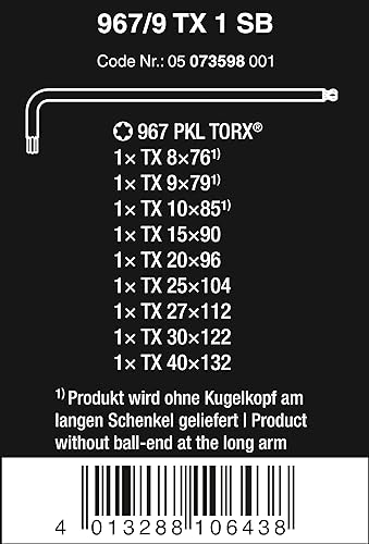 Miniatura 2 de Wera Hexagon 967 PKL/9 SB - Juego de llaves en L, BlackLaser, llave hexagonal de bola, 9 piezas