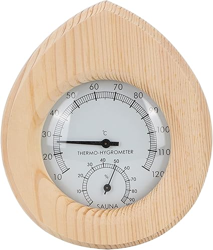 Termo higrómetro, higrómetro de madera 2 en 1 en forma de gota para sala de sauna y sala de sudor, pequeño y delicado, rango de temperatura 50.0 F -