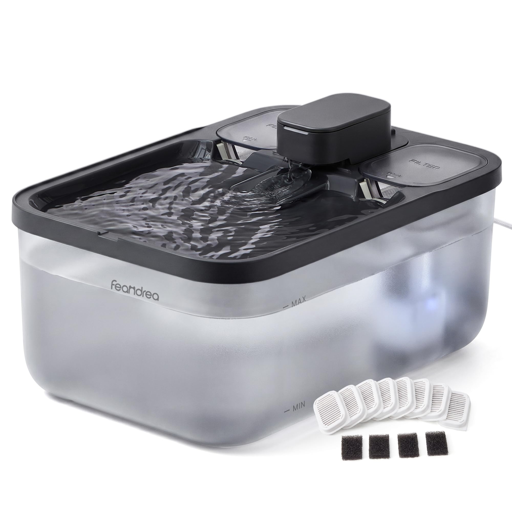 Feandrea Fuente de Agua para Gatos de 4,5 L, Bebedero Automático de ABS, Bomba Silenciosa con Filtro, 28,7 x 19,3 x 17,3 cm, Negro, Múltiples Mascotas Colección Boxal PWF002B101 | Capacidad de 4,5 L, filtración de 4 etapas, 11.3 x 7.6 x 6.8 pulgadas, tinta negra, colección BOXAL PWF002B101