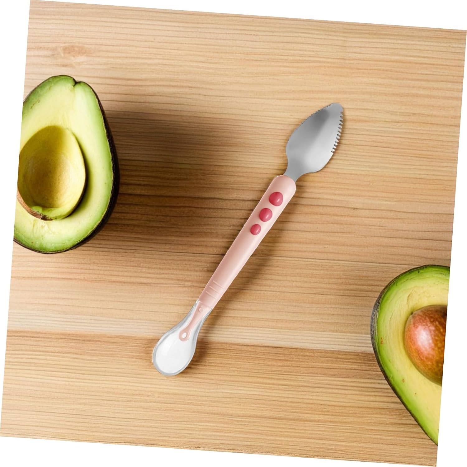 VICASKY Double Head Silicone Feeding Spoon for Boy Girl Soft Food Grade Silicone with Puree Scraper and Serrated Edge Safe Training Utensil for Practical
