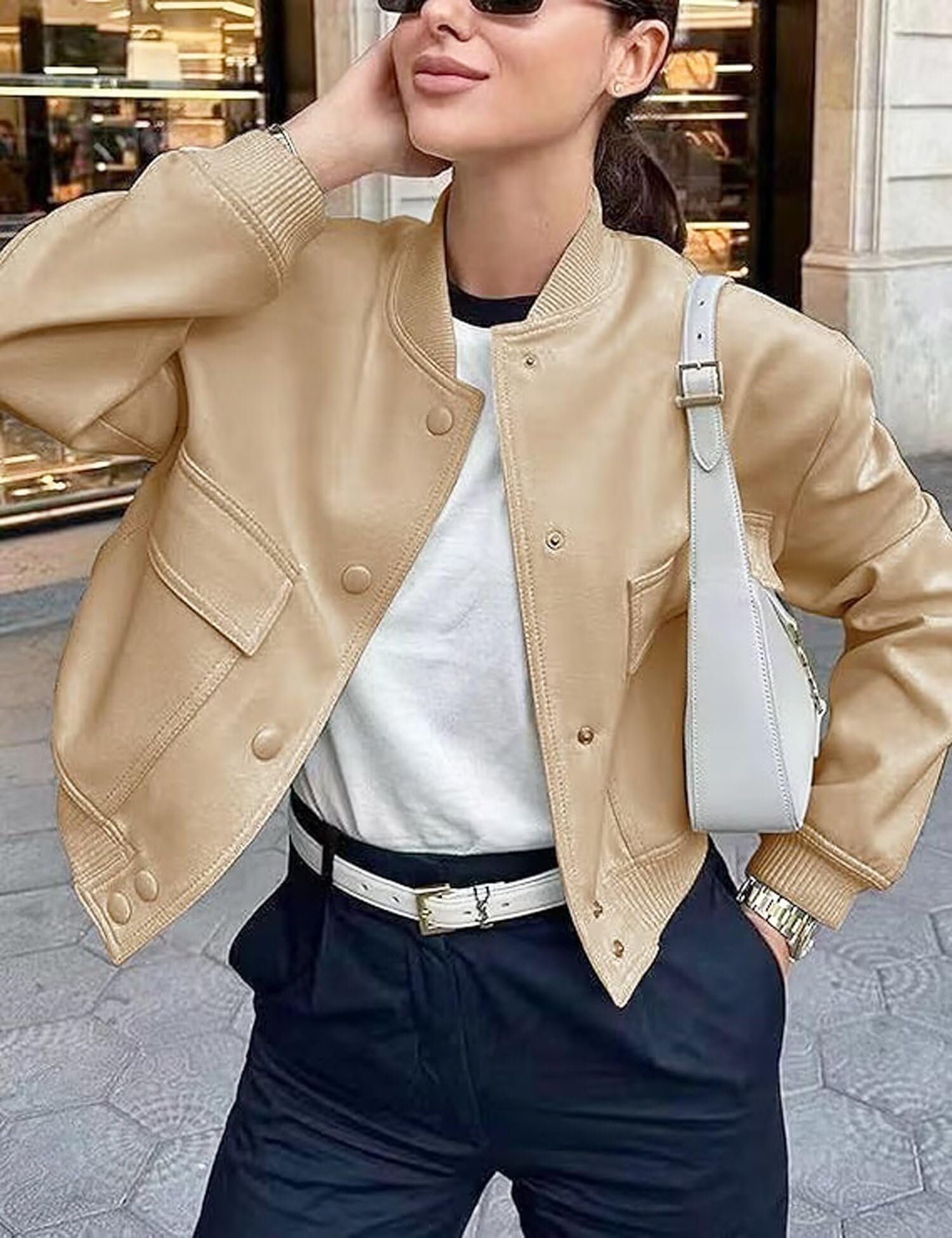 Giacca Corta da Donna College Felpa Baseball in Stile Retrò Classics Autunno-Inverno Casual Moda Unique Giacca a Vento Leggera Giubbotto Bomber da Donna con Polsini a Coste