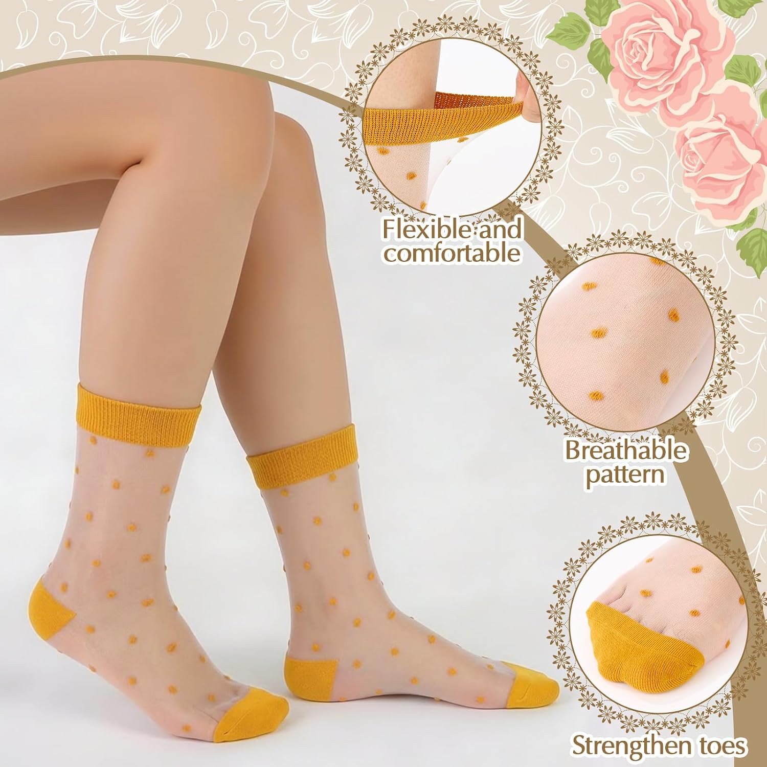 10 Pairs Women Sheer Ankle Sock Cute Ultrathin Transparent Mesh Dot See Through Summer Socks - Thin Fashion