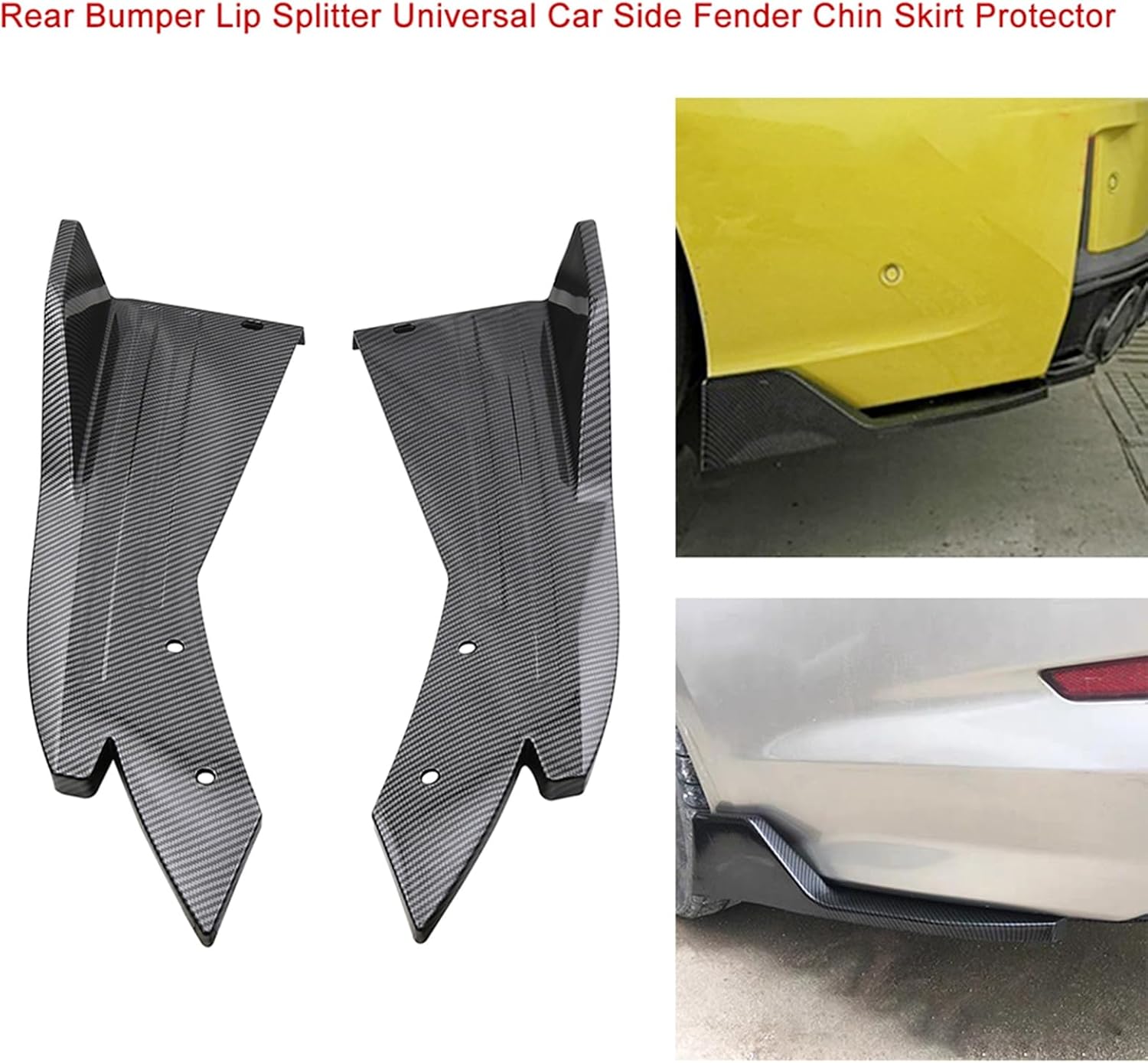 KIMISS Carbon Fiber Rear Bumper Lip Splitter for Cars, Universal Chin Spoiler with Side Fins, Black Body Protector, Aerodynamic Diffuser