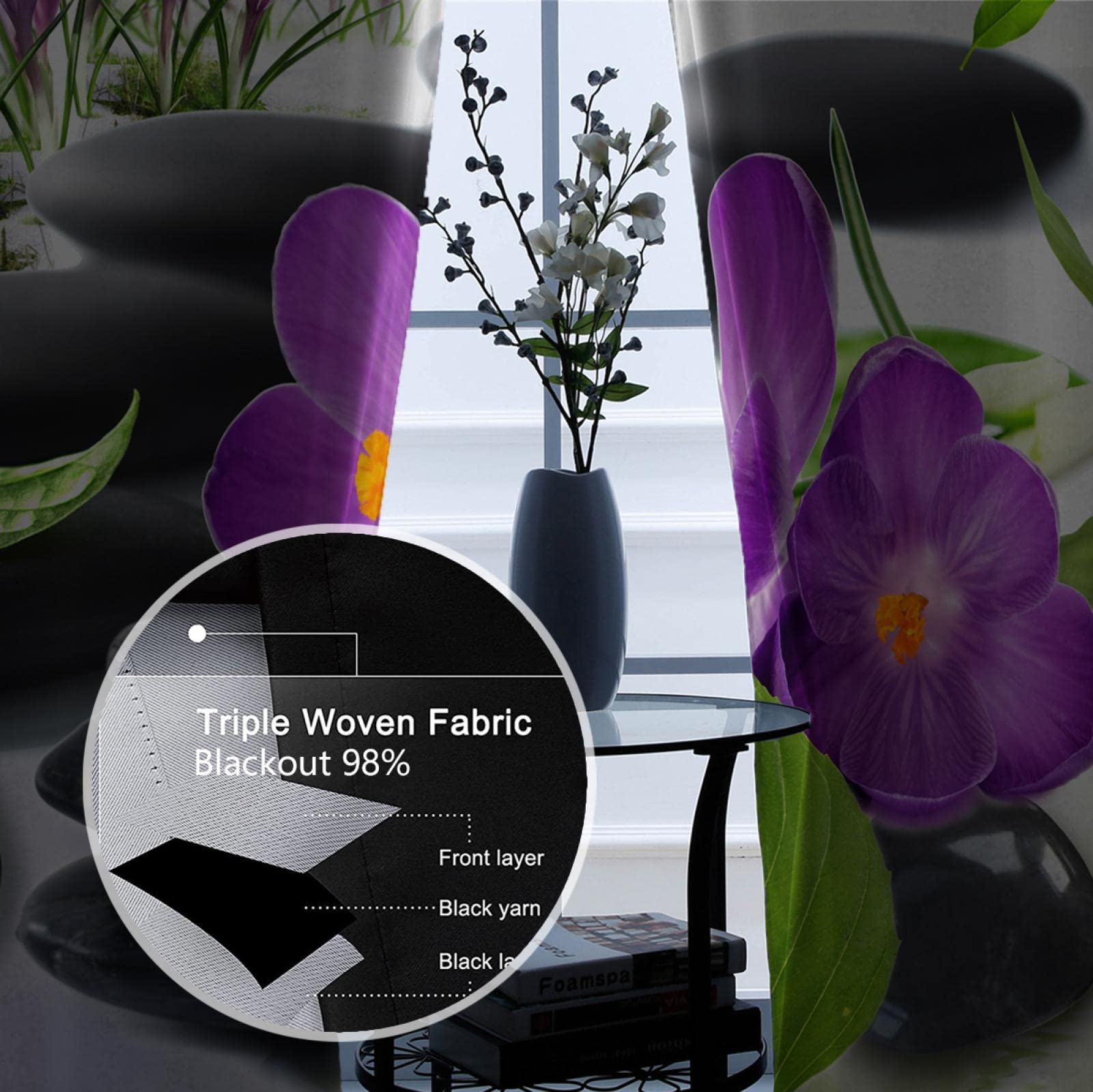 PARREN Moderno Yoga Spa Tende Oscuranti Fiore Viola Zen Pietra Stampa Pannelli Per Tende Per Camera Da Letto Soggiorno Cucina Patio Passacavo Top 2 PZ 160x245 cm